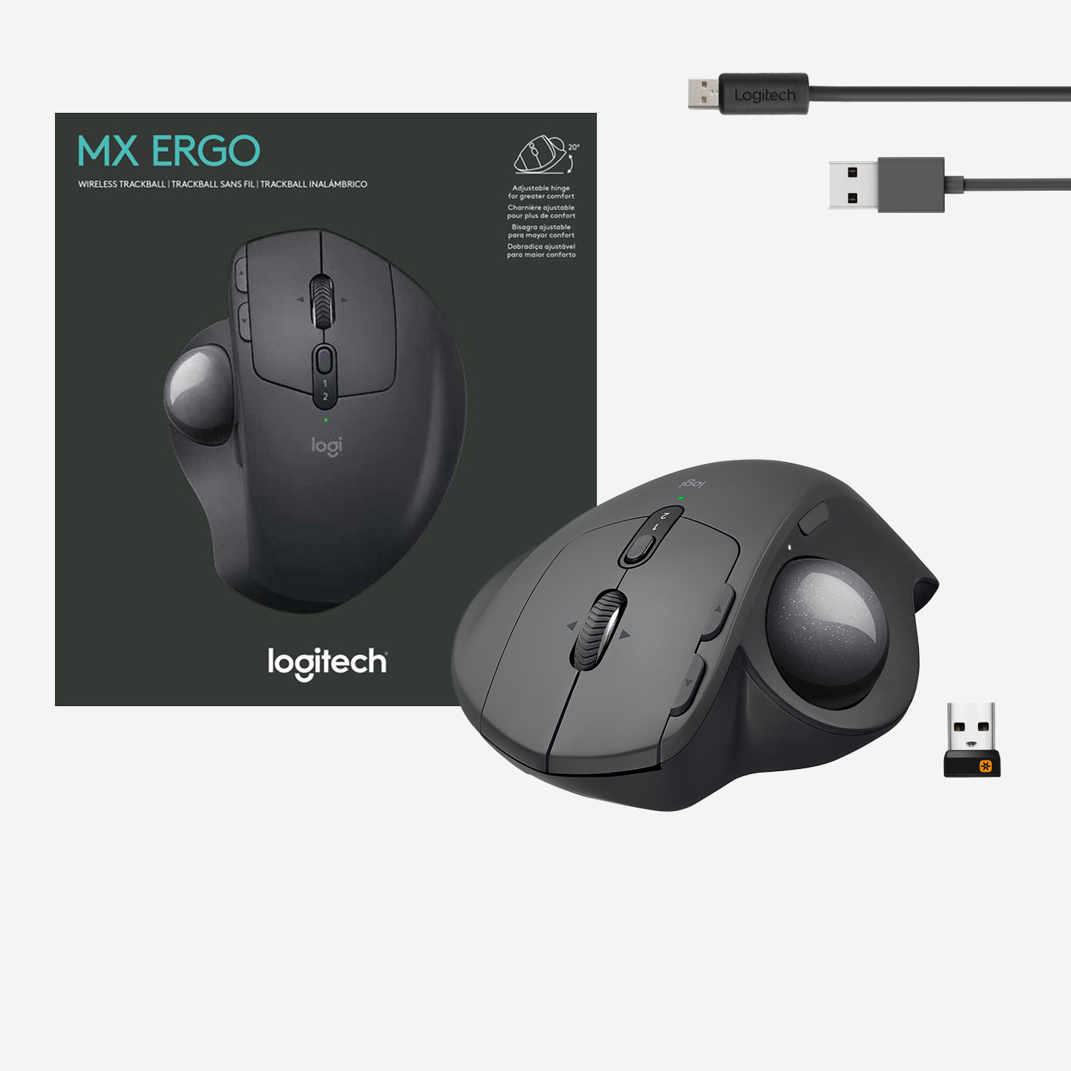 Logitech MX ERGO - Trackball - optisch - 8 Tasten - kabellos - Bluetooth, 2.4 GHz - kabelloser Empfä