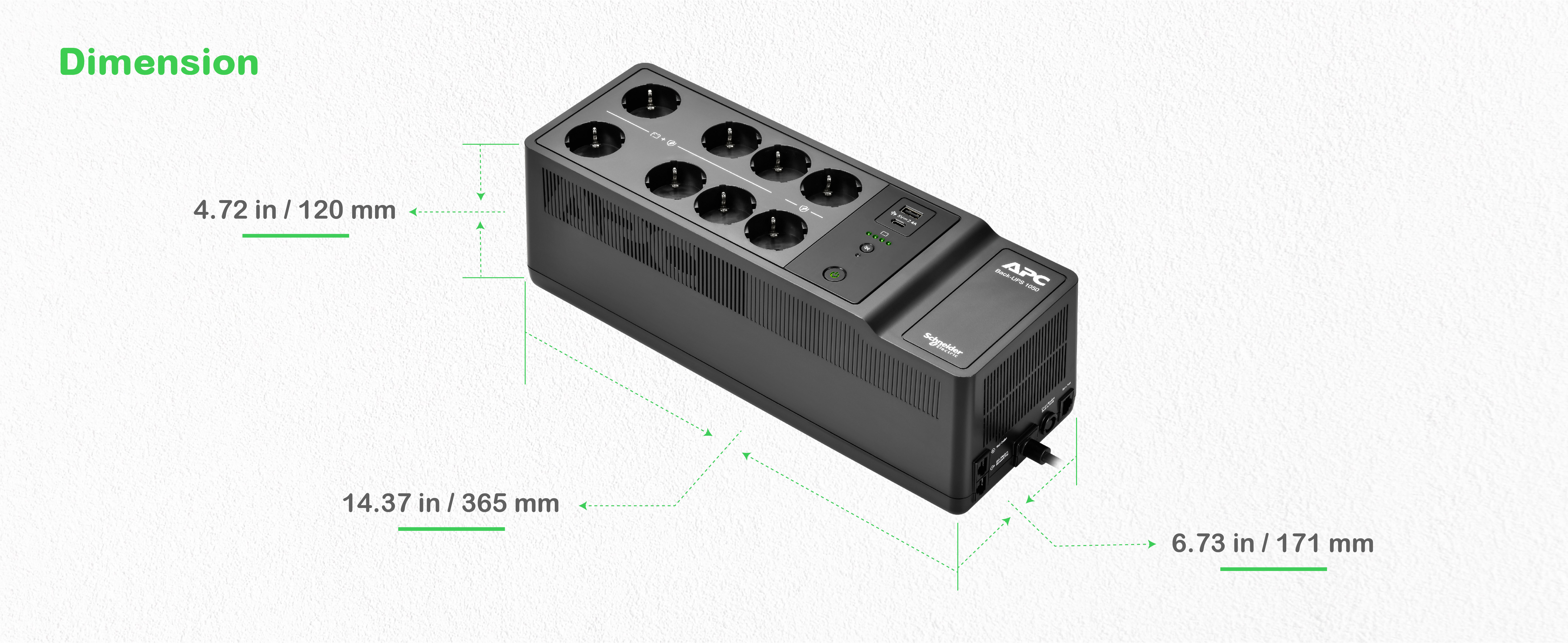 APC Back-UPS BE1050G2-GR, 1050VA, Steckdosenleiste, 8x Schuko, USB