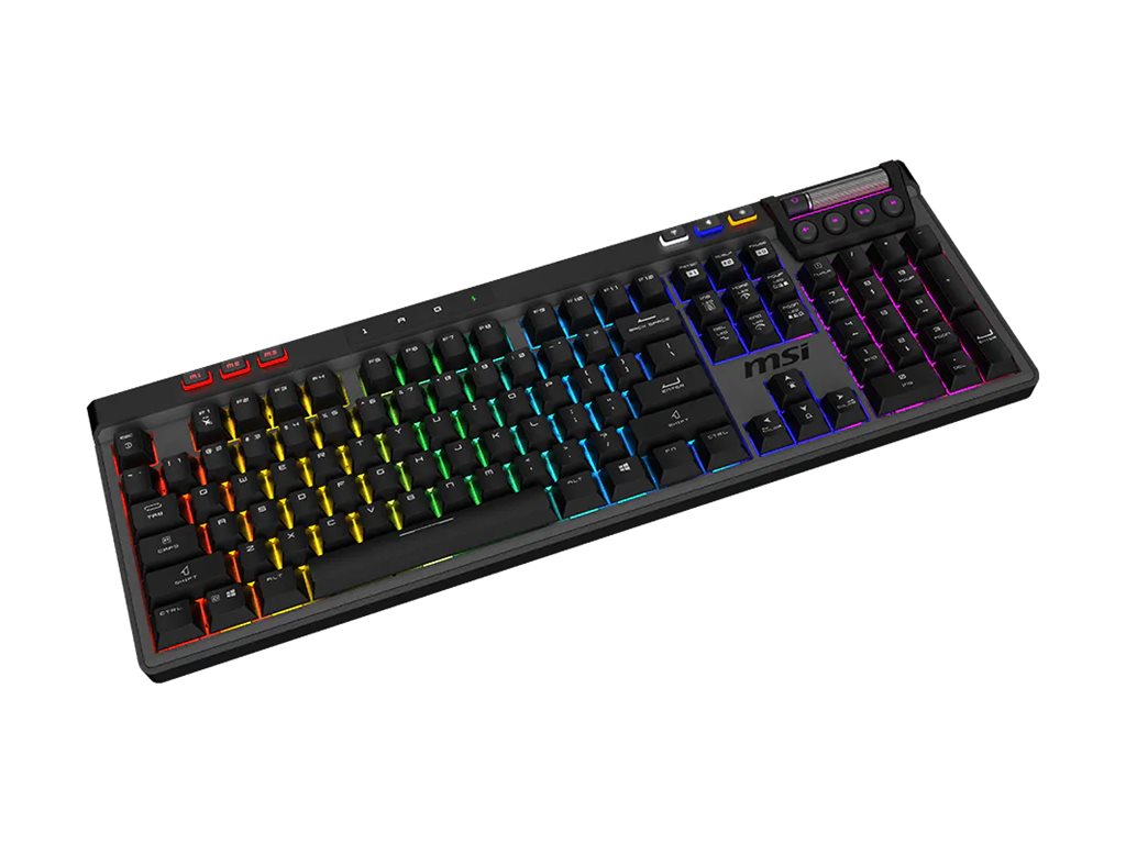 MSI STRIKE PRO - Tastatur - hintergrundbeleuchtet - kabellos - 2.4 GHz, Bluetooth, USB - Tastenschal