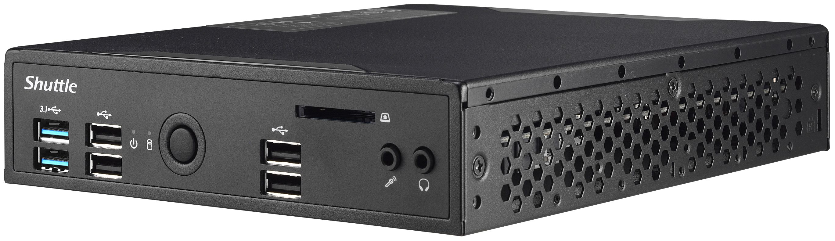 Shuttle XPC slim Barebone DS10U, Celeron 4205U, 1xHDMI,1xDP,1x VGA, 2x LAN,1xCOM, 8x USB, lüfterlos,