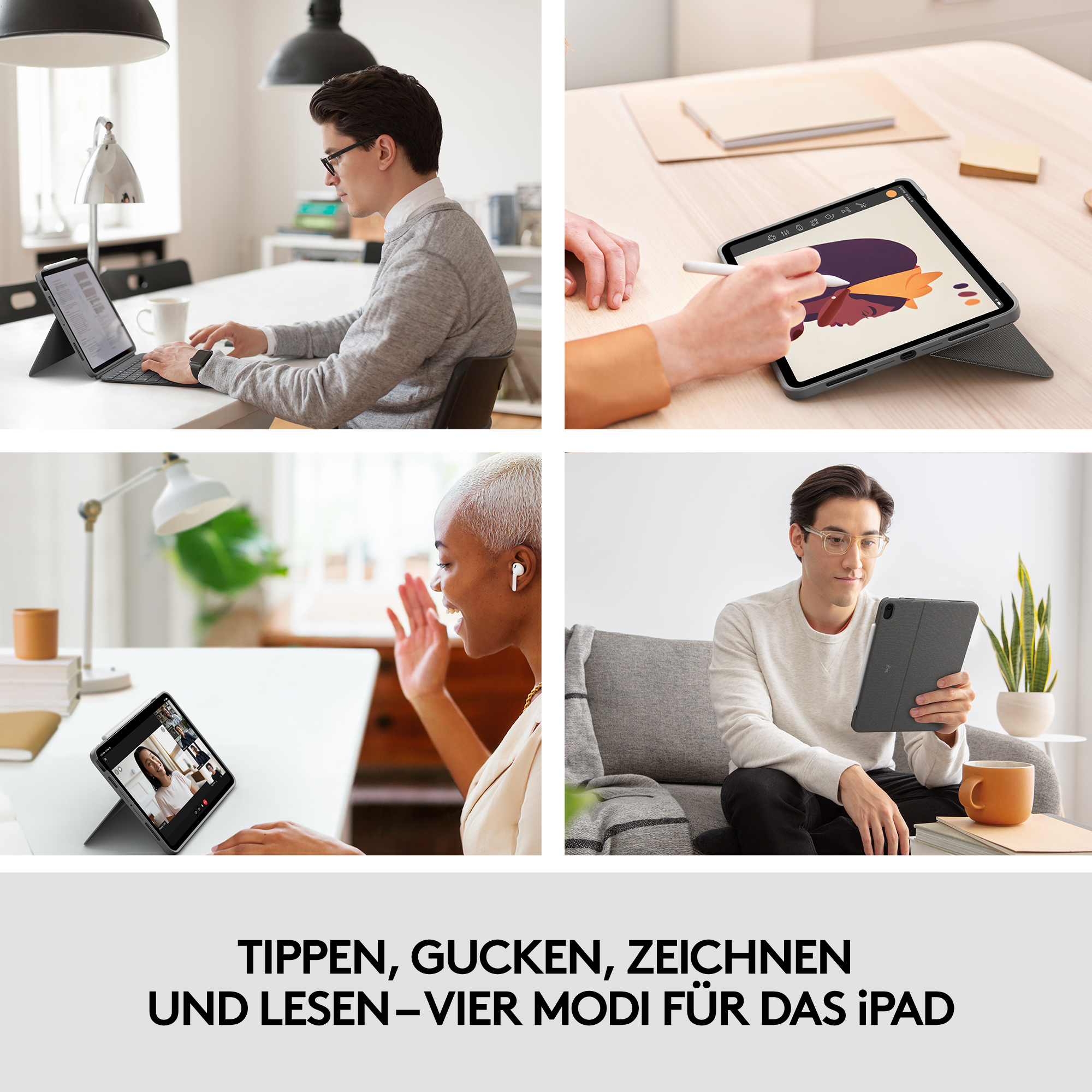 Logitech Combo Touch, KeyboardDock für Apple iPad Air 4/Air 5 10.9" grau, DE