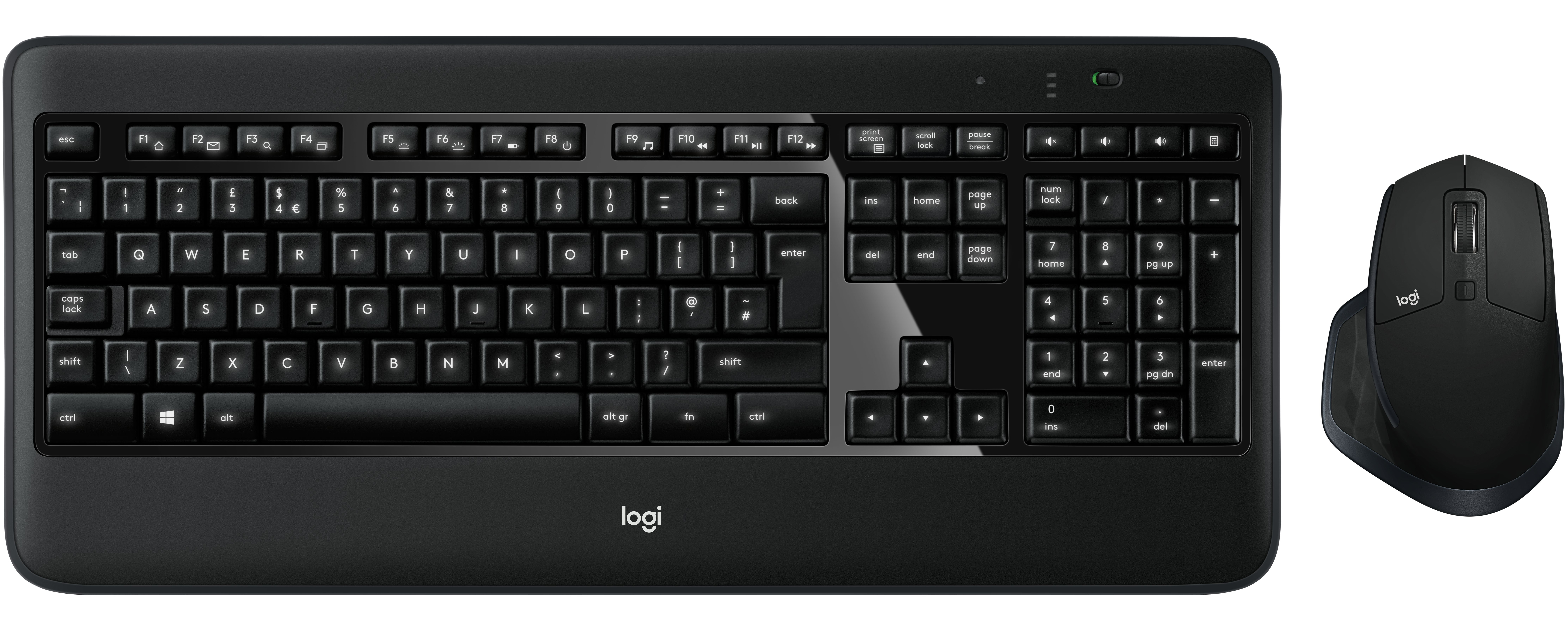 Logitech MX900 Performance Keyboard and Mouse Combo, Volle Größe (100%), Kabellos, USB, QWERTY, Schw