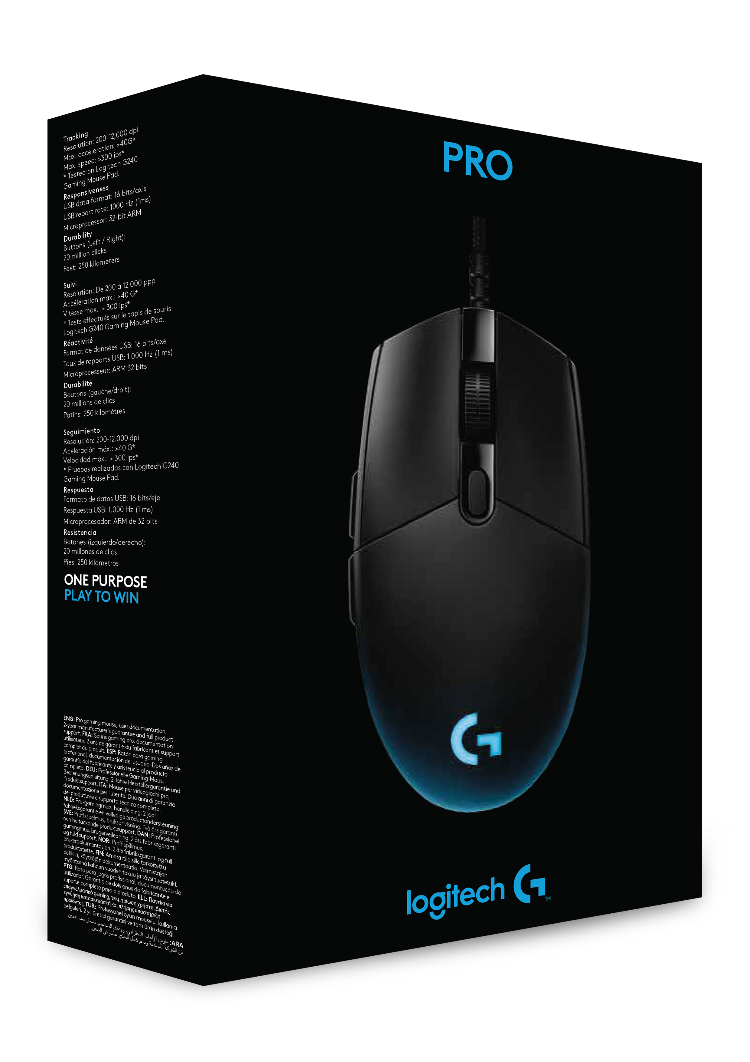 Logitech G G PRO Gaming Mouse, rechts, Optisch, USB Typ-A, 12000 DPI, 1 ms, Schwarz