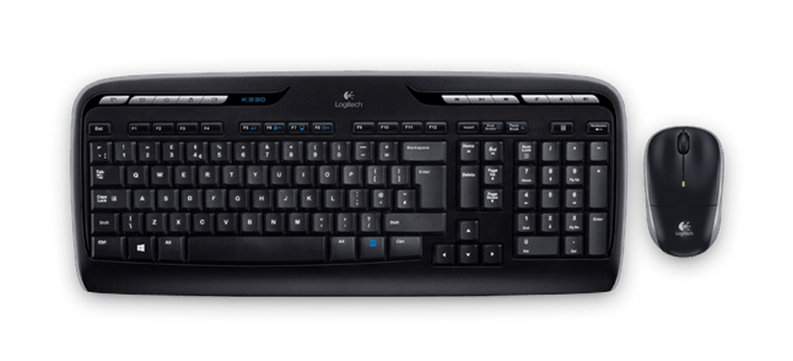 Logitech Wireless Desktop MK330, Volle Größe (100%), Kabellos, RF Wireless, QWERTZ, Schwarz, Maus en