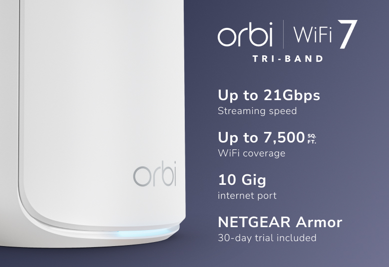 Netgear Orbi 870, Weiß, Intern, 700 m², Tri-Band (2,4 GHz/5 GHz/6 GHz), 11520 Mbit/s, 11520 Mbit/s