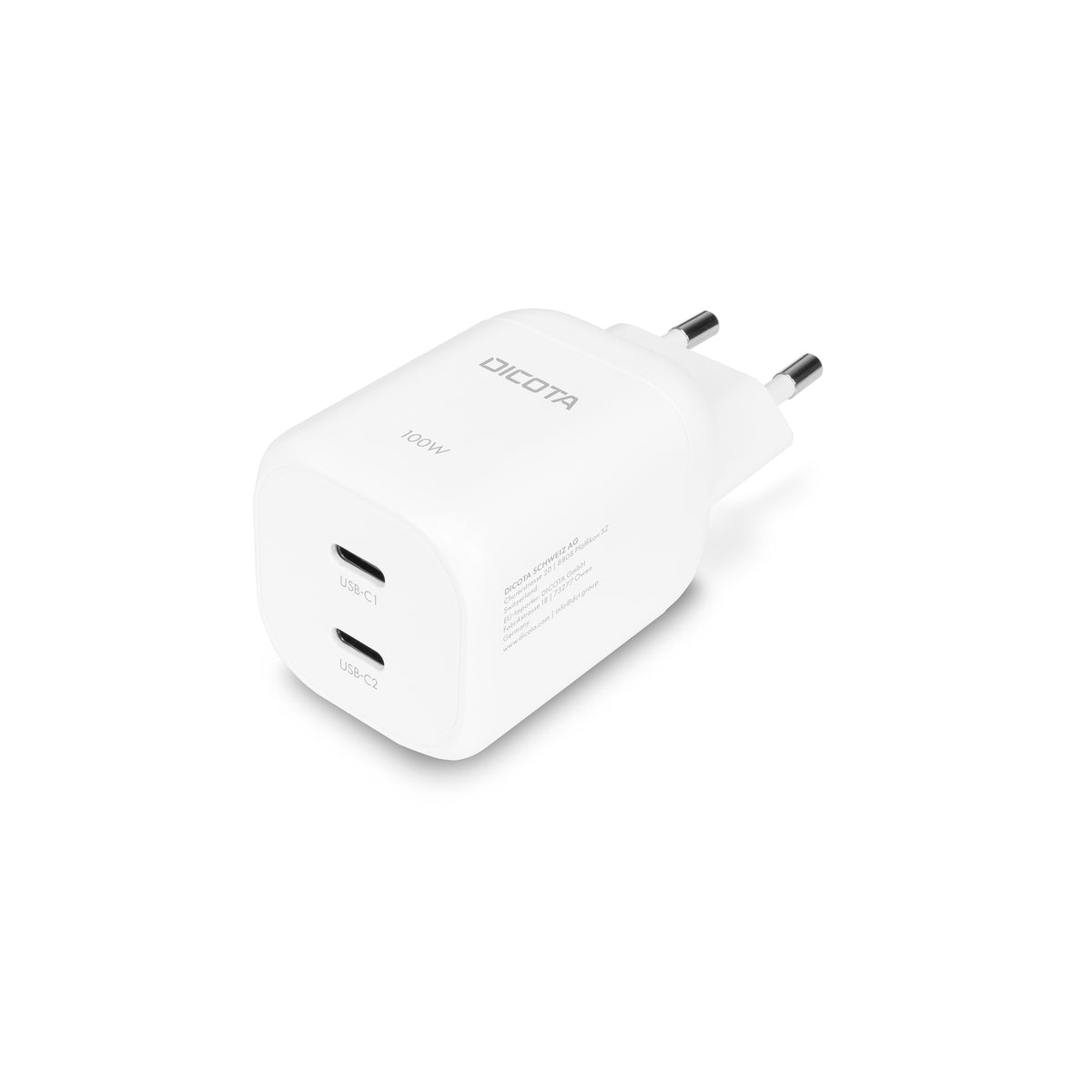 Dicota Netzteil - GaN - 100 watt - 5 A - PD 3.0 - 2 Ausgabeanschlussstellen (USB-C)