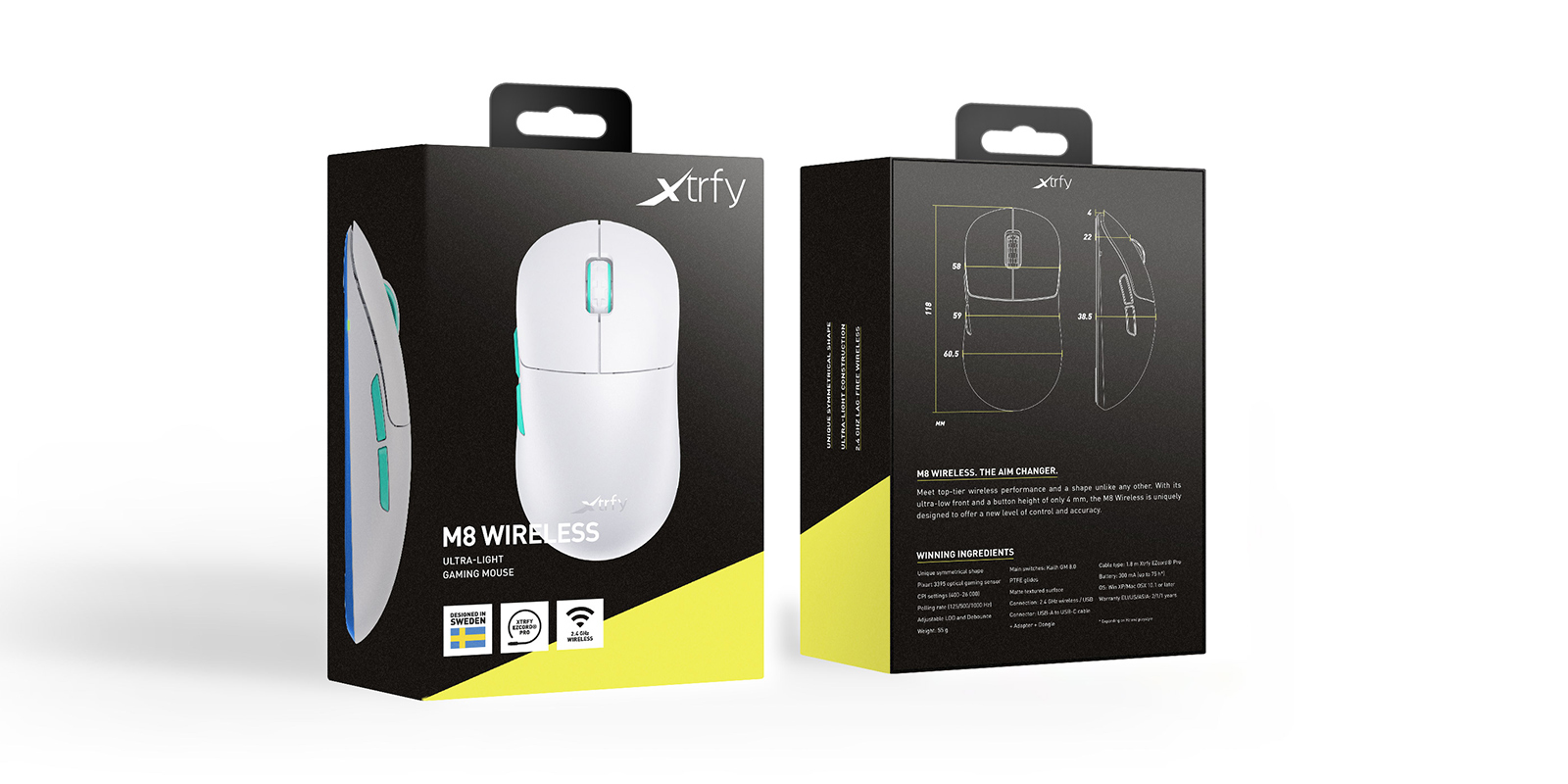 Cherry Xtrfy M8 - Maus - optisch - 5 Tasten - kabellos - 2.4 GHz - kabelloser Empfänger (USB)