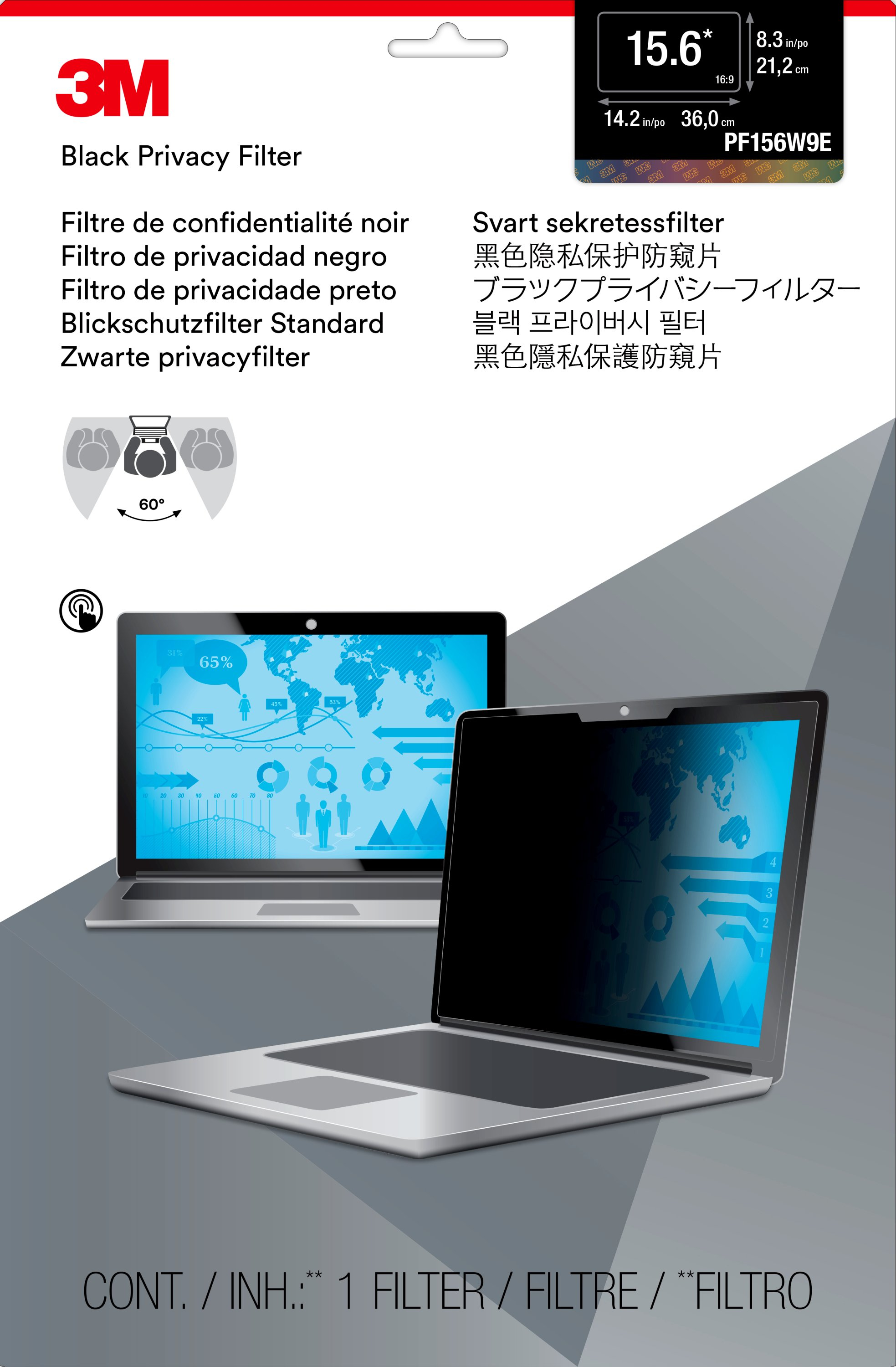 3M Blickschutzfilter für 15,6" Breitbild-Laptop mit randlosem Display, 39,6 cm (15.6"), 16:9, Laptop