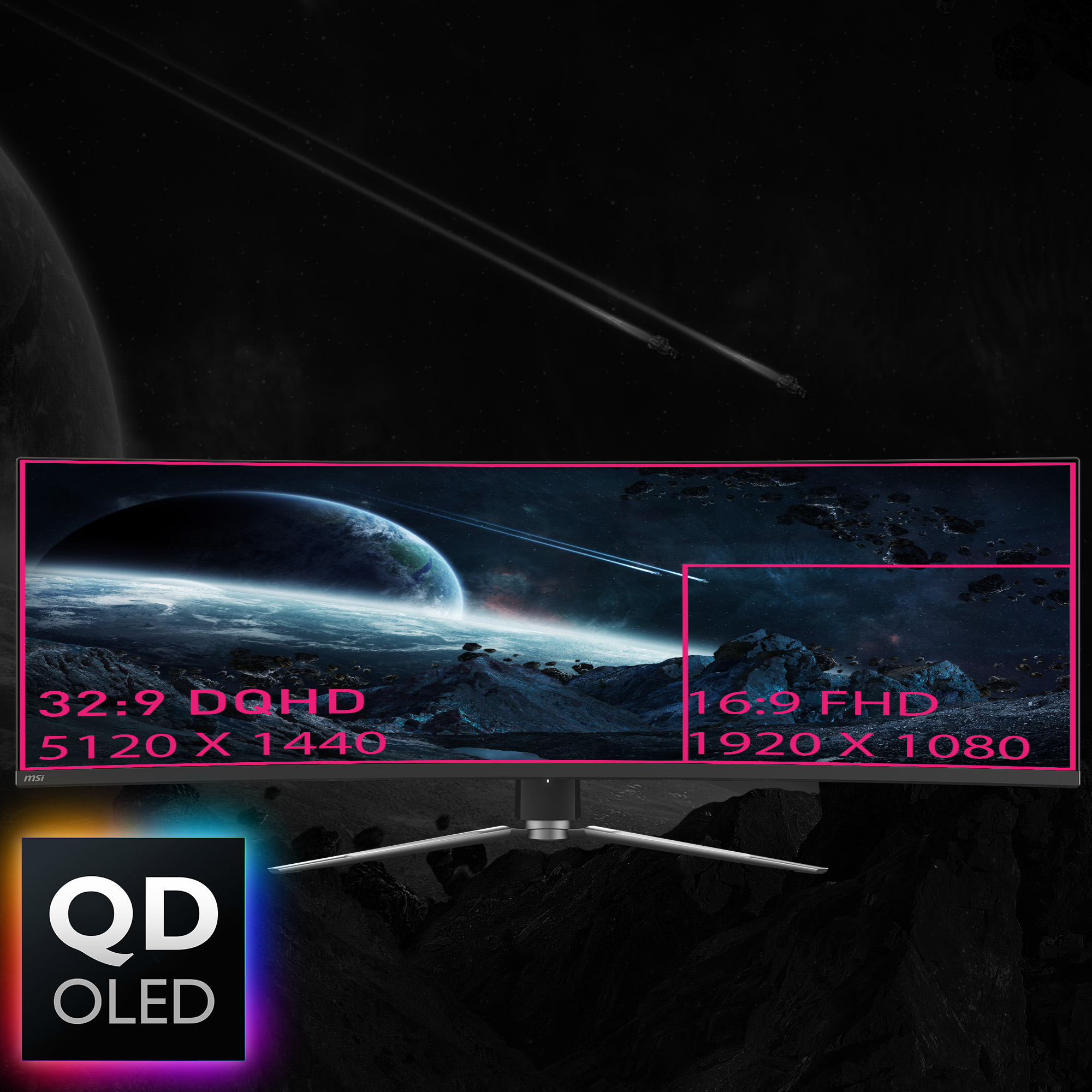 MSI MPG 491CQPDE QD-OLED, 49" DQHD 144Hz, 1x DP 1.4b, 2x HDMI 2.1, 2x USB-A