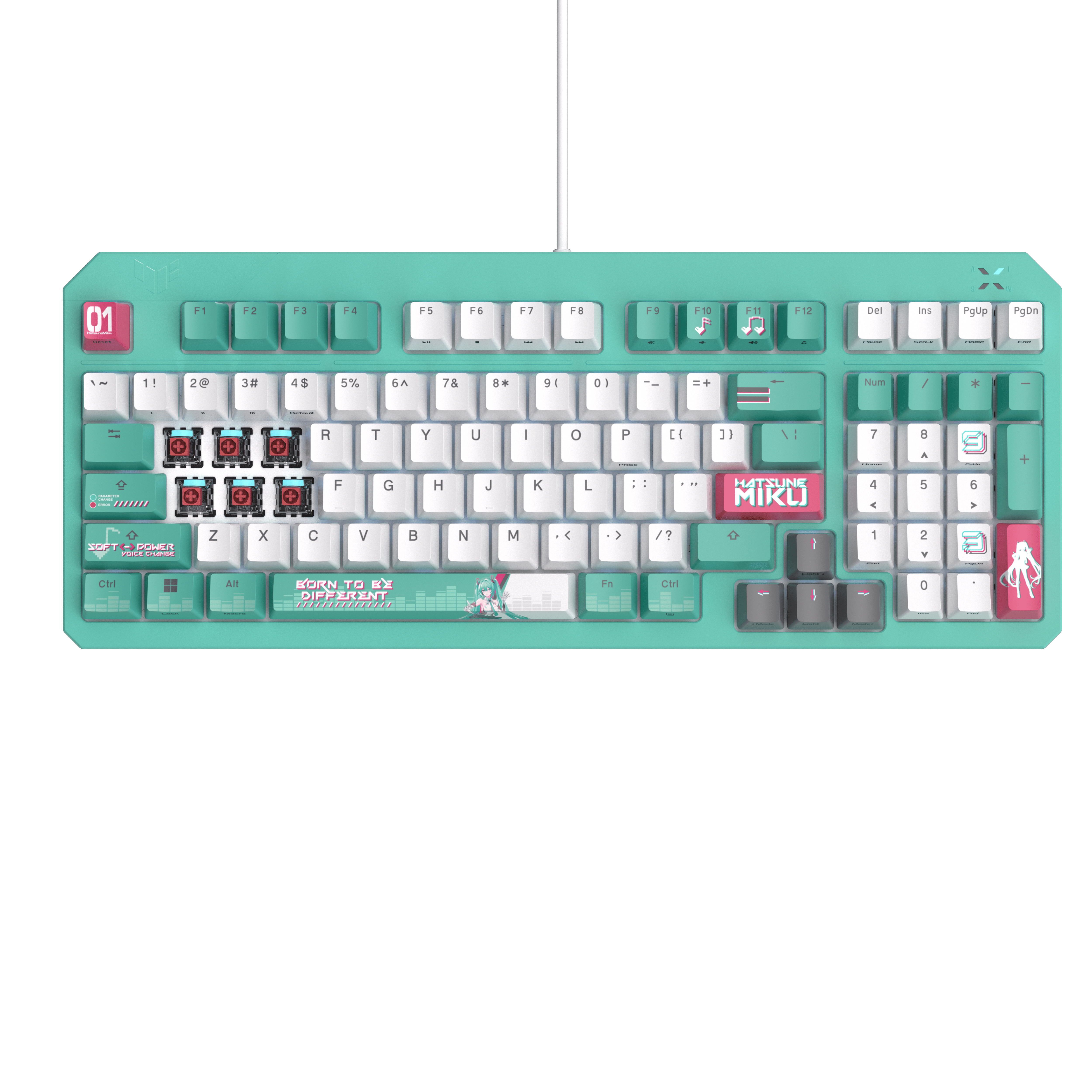 ASUS TUF Gaming K3 Gen II Hatsune Miku Edition, Volle Größe (100%), Kabelgebunden, USB, Optomechanis