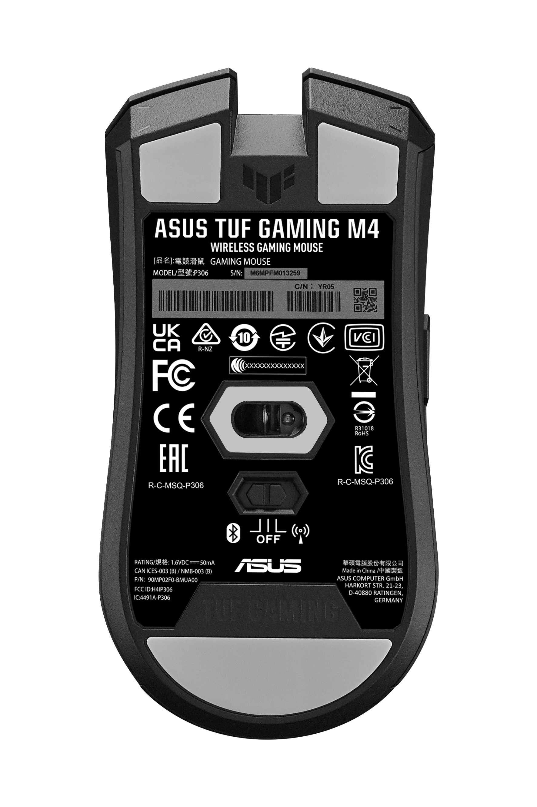ASUS TUF Gaming M4 - Maus - rechts- und linkshändig - 6 Tasten - kabellos - Bluetooth 5.1, 2.4 GHz -