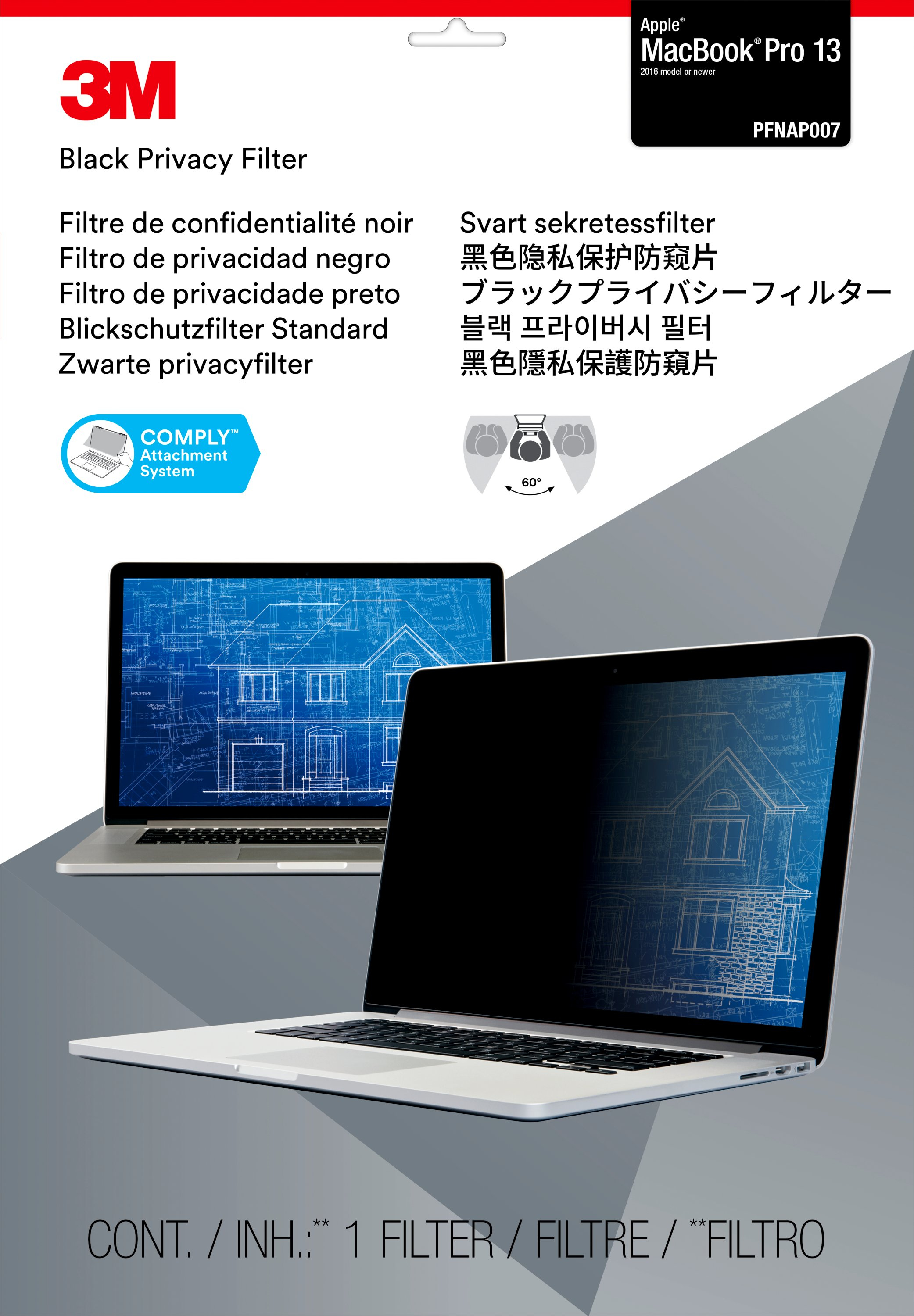3M Blickschutzfilter für Apple® MacBook Pro® 13 2016-2021, 16:10, PFNAP007, 33,8 cm (13.3"), 16:10,