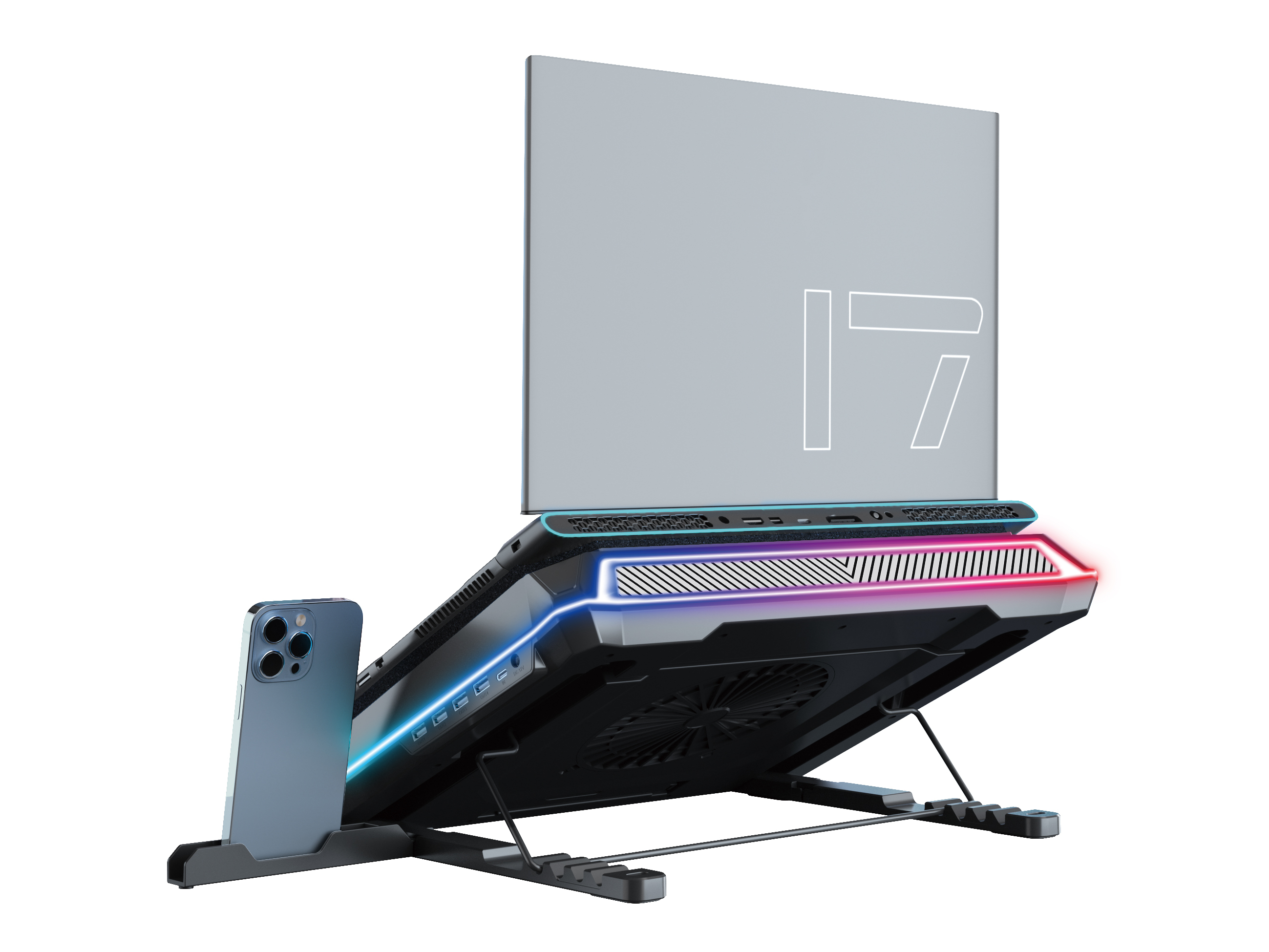 Conceptronic THYIA03B Turbofan Gaming Laptop-Kühlpad mit USB-Hub, RGB, versiegeltem Schaumdesign und