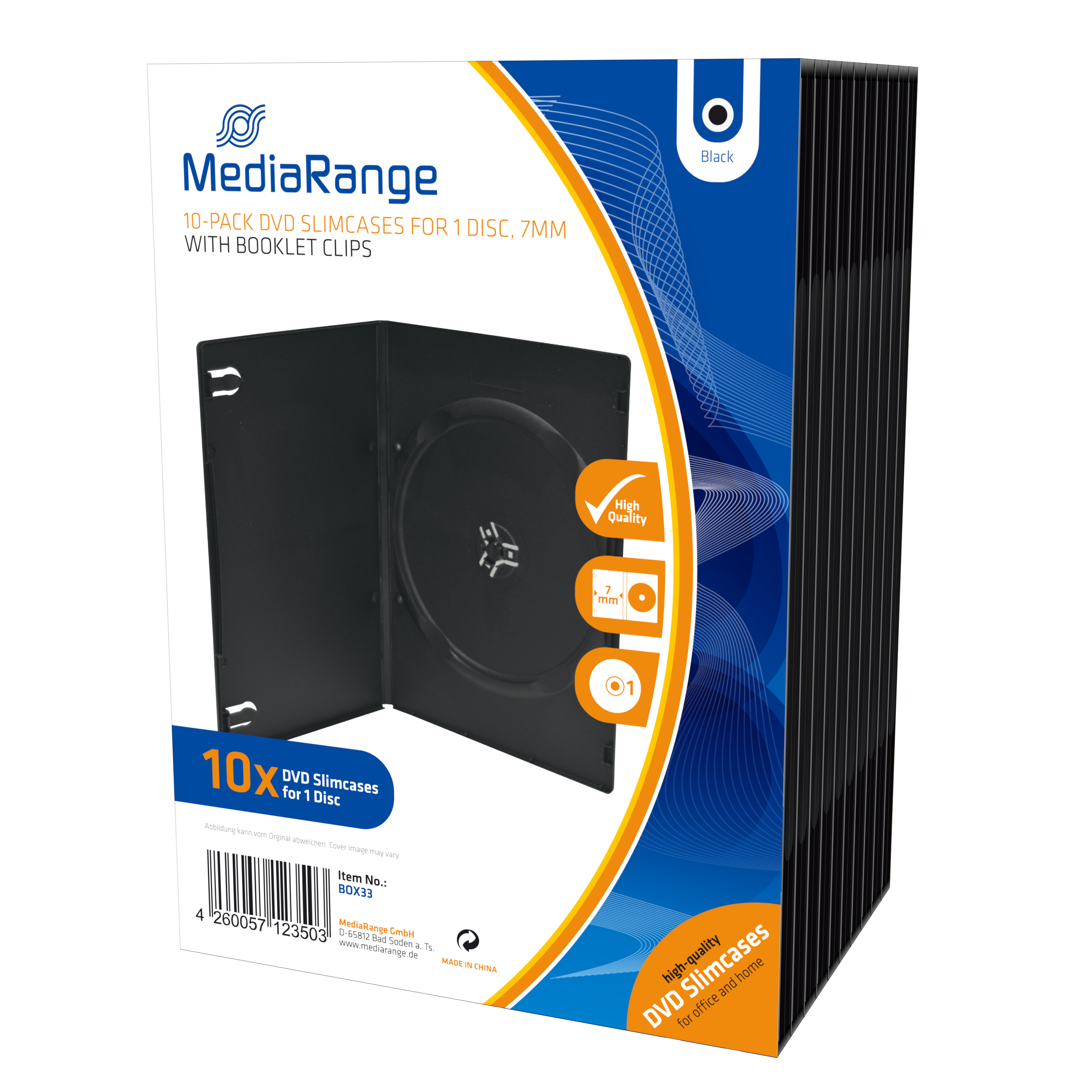 MEDIARANGE Retail pack DVD Case Single Slim - DVD-Slim-Videobox - Kapazität: 1 CD/DVD - Schwarz (Pac
