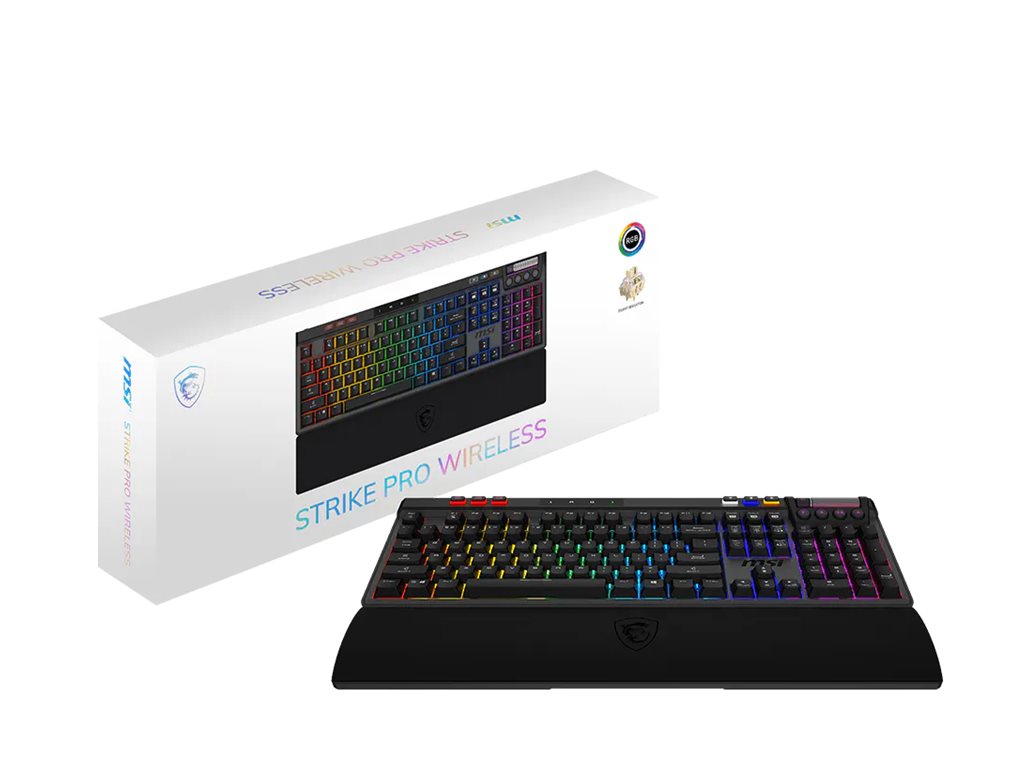 MSI STRIKE PRO - Tastatur - hintergrundbeleuchtet - kabellos - 2.4 GHz, Bluetooth, USB - Tastenschal