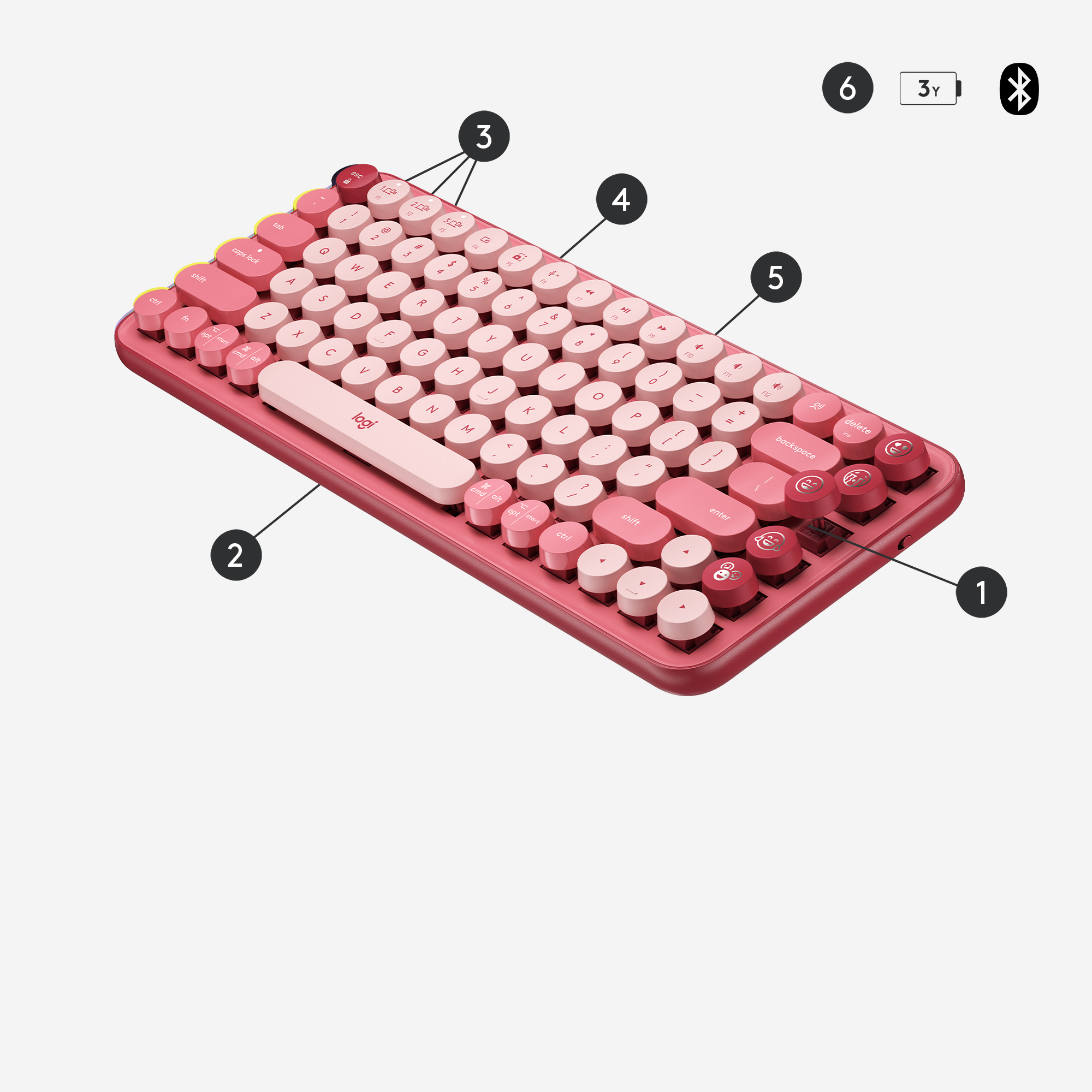 Logitech POP Keys - Tastatur - kabellos - Bluetooth 5.1, Bluetooth LE
