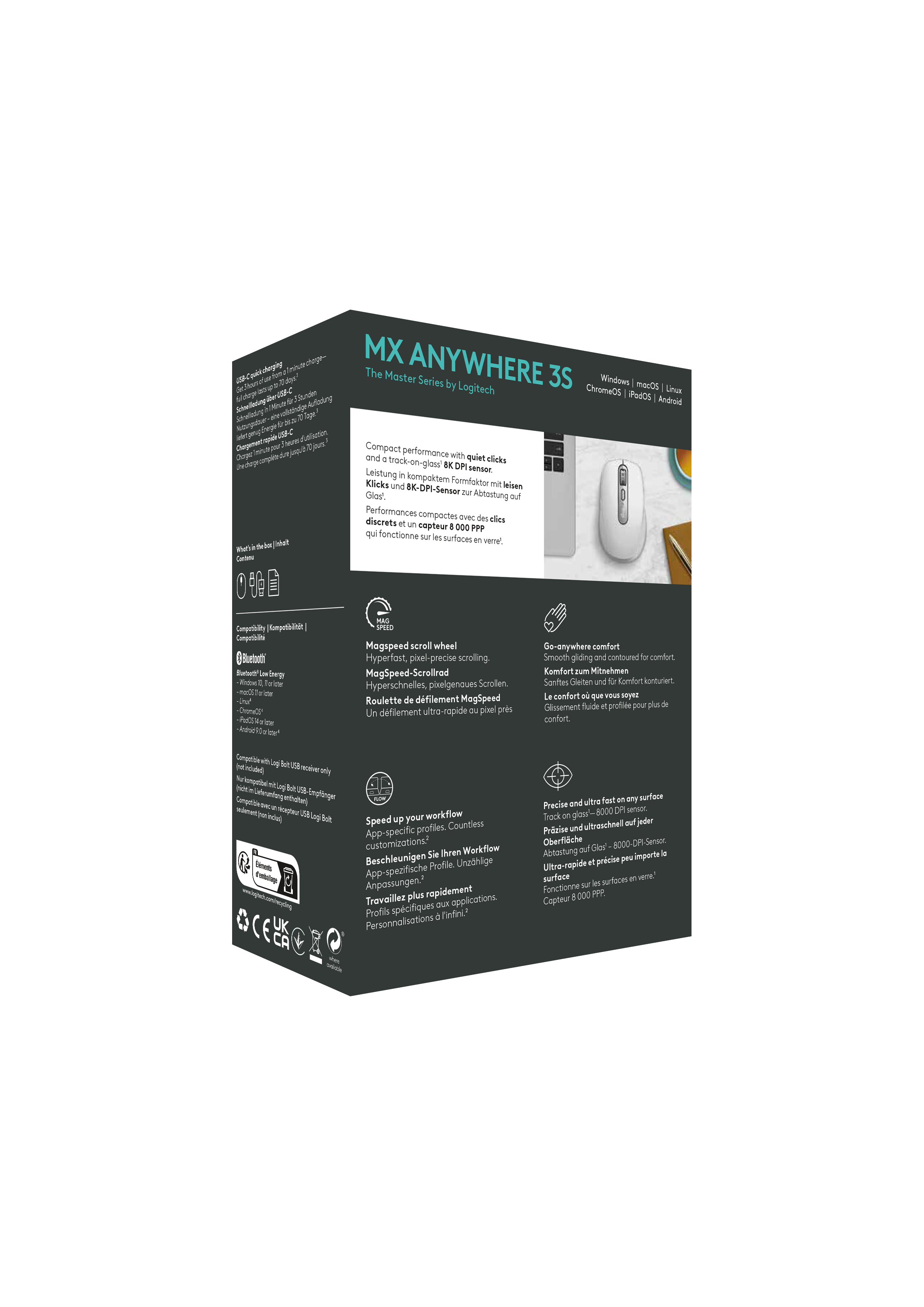 Logitech MX Anywhere 3S Pale Grey, weiß/grau, Logi Bolt, USB/Bluetooth