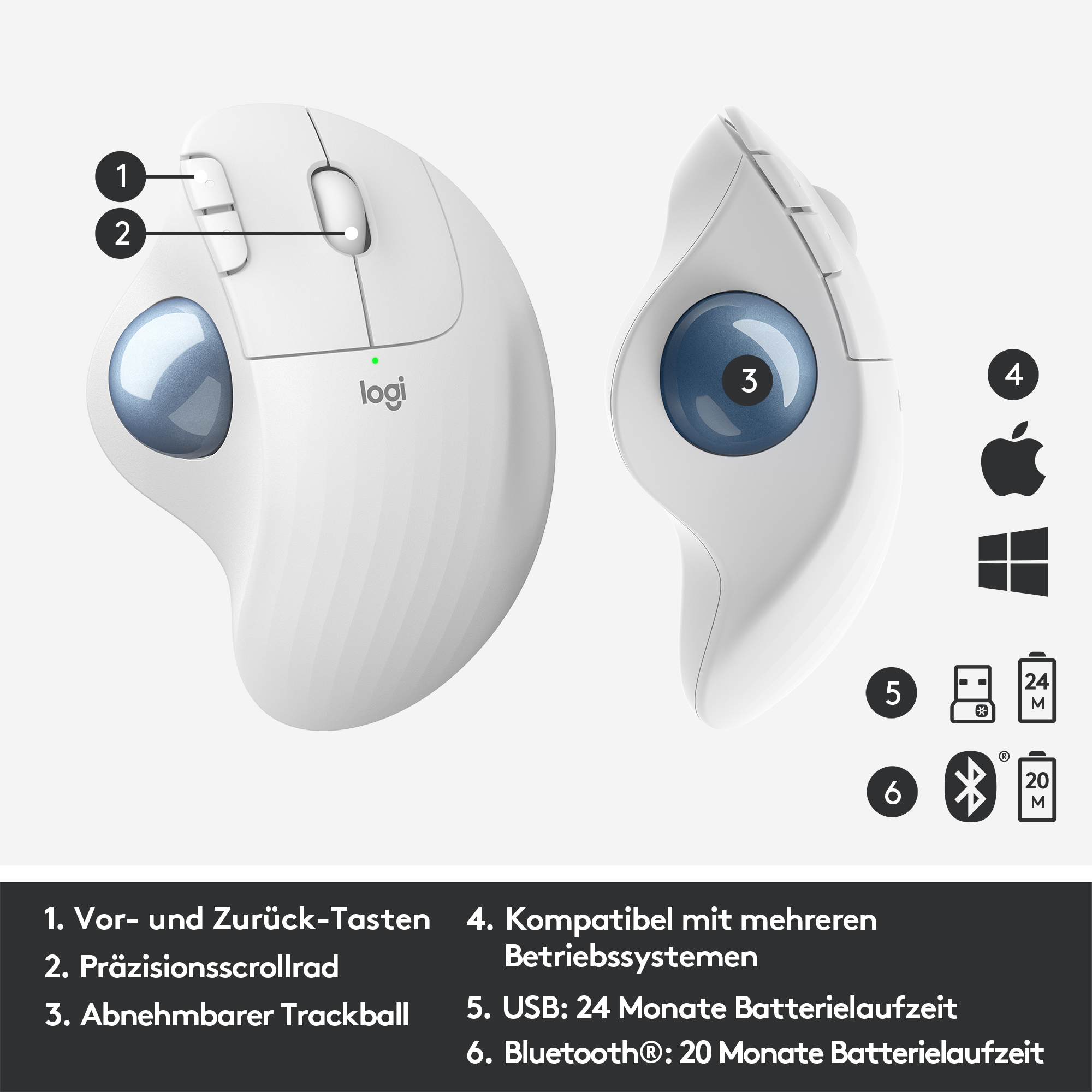 Logitech Ergo Series ERGO M575 - Trackball - optisch - 5 Tasten - kabellos - Bluetooth 5.0 LE, 2.4 G