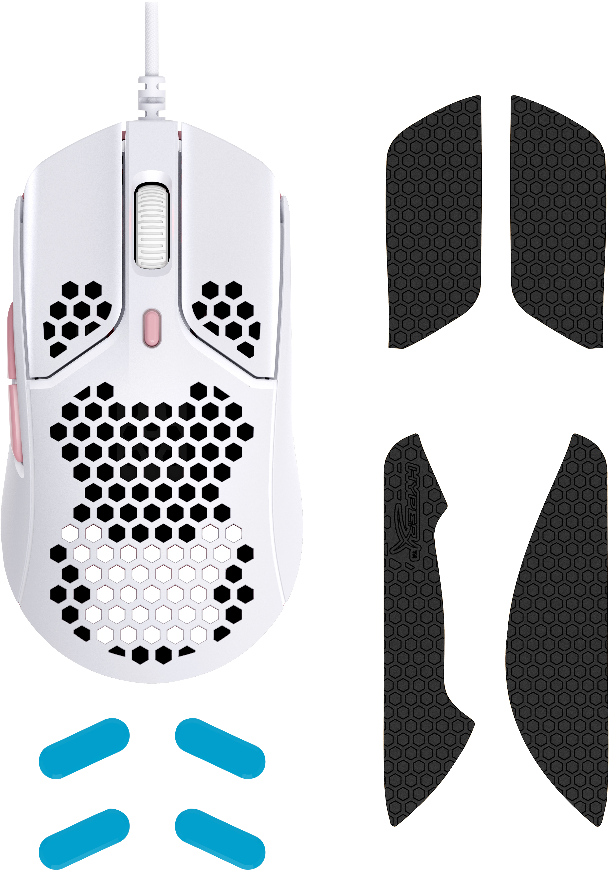 HP HyperX Pulsefire Haste ? Gaming-Maus (Weiß-Pink), Beidhändig, Optisch, USB Typ-A, 3200 DPI, Pink,