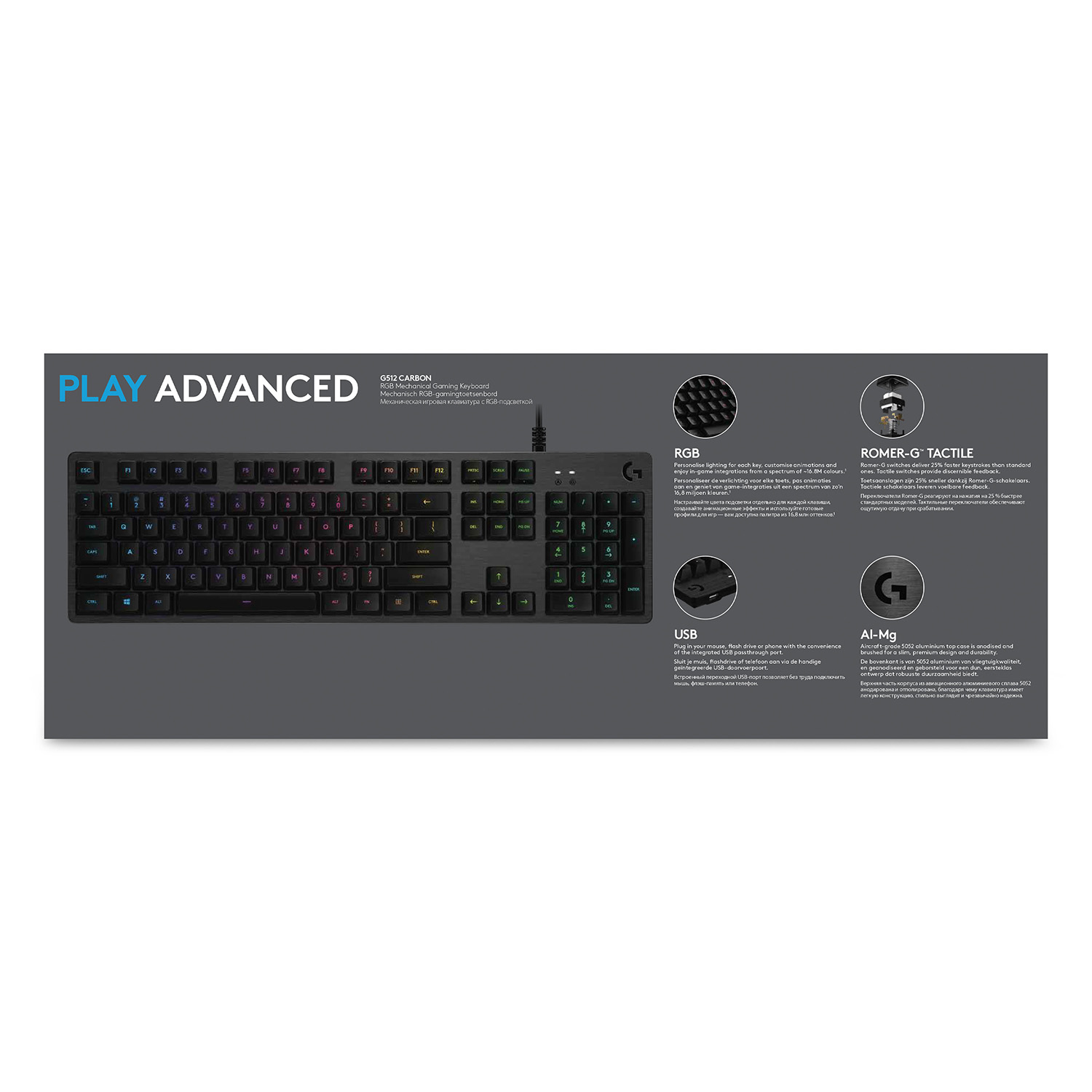 Logitech G G512 CARBON LIGHTSYNC RGB Mechanical Gaming Keyboard with GX Brown switches, Kabelgebunde