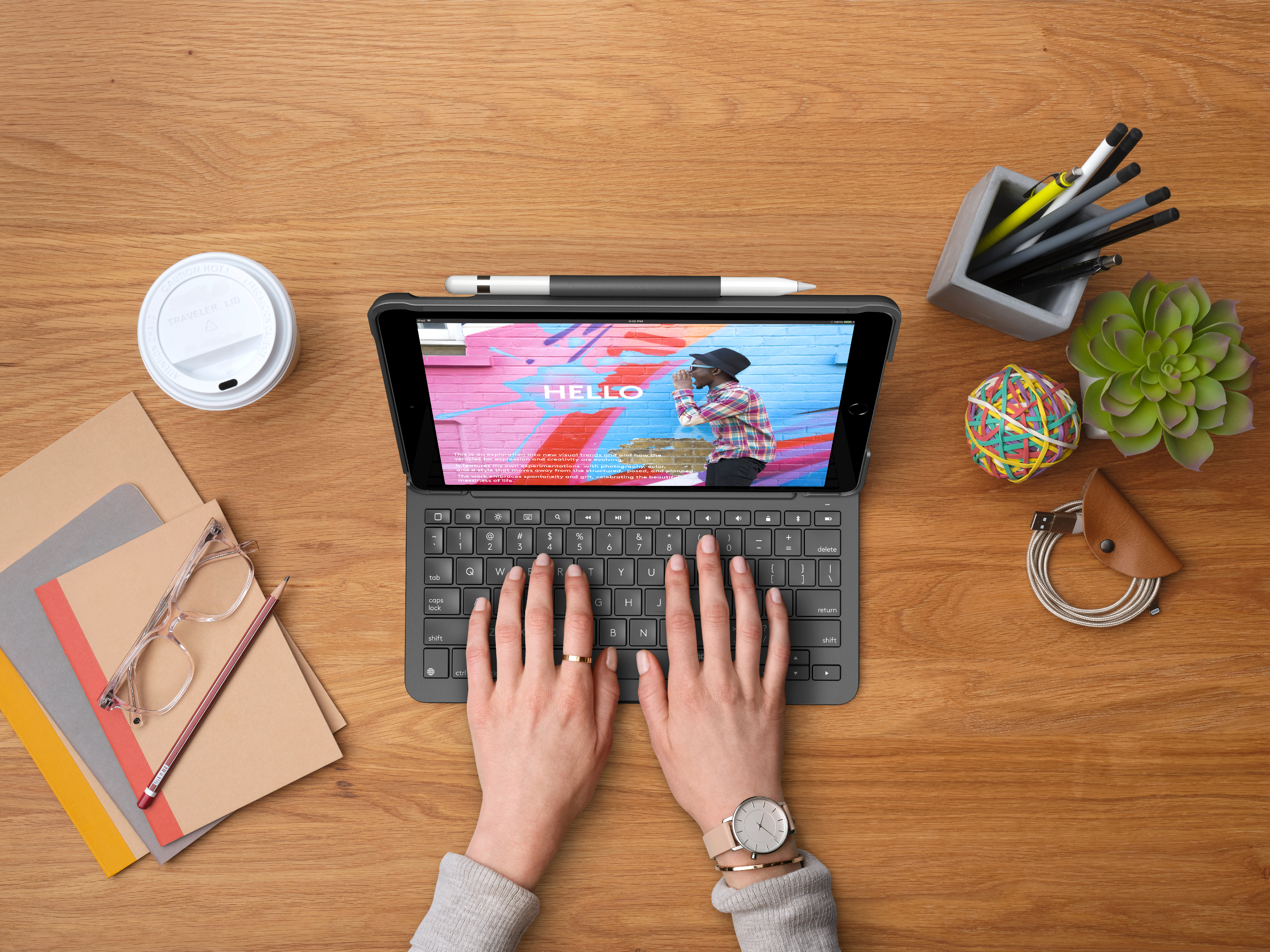 Logitech Slim Folio - Tastatur und Foliohülle - kabellos - Bluetooth - QWERTY - GB - Graphite - für