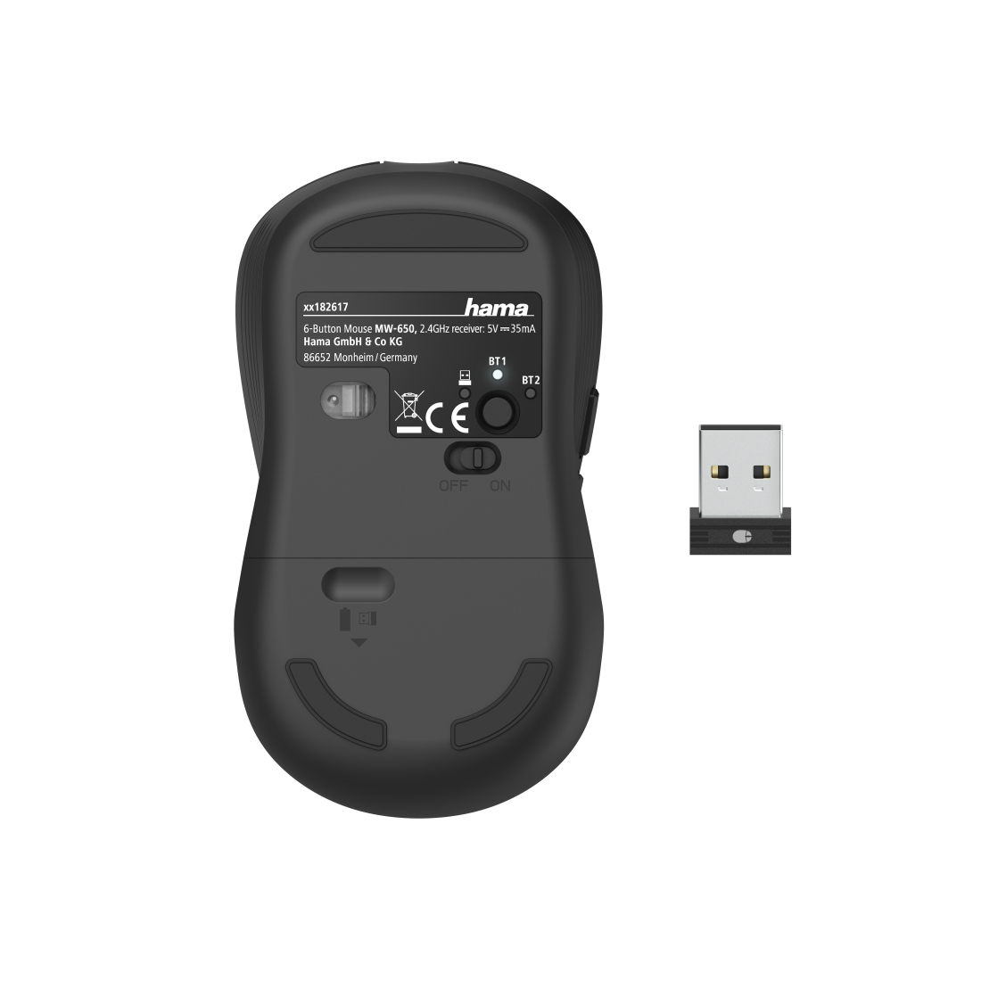 Hama MW-650 - Maus - Für Rechtshänder - optisch - 6 Tasten - kabellos - 2.4 GHz, Bluetooth 5.0 - kab