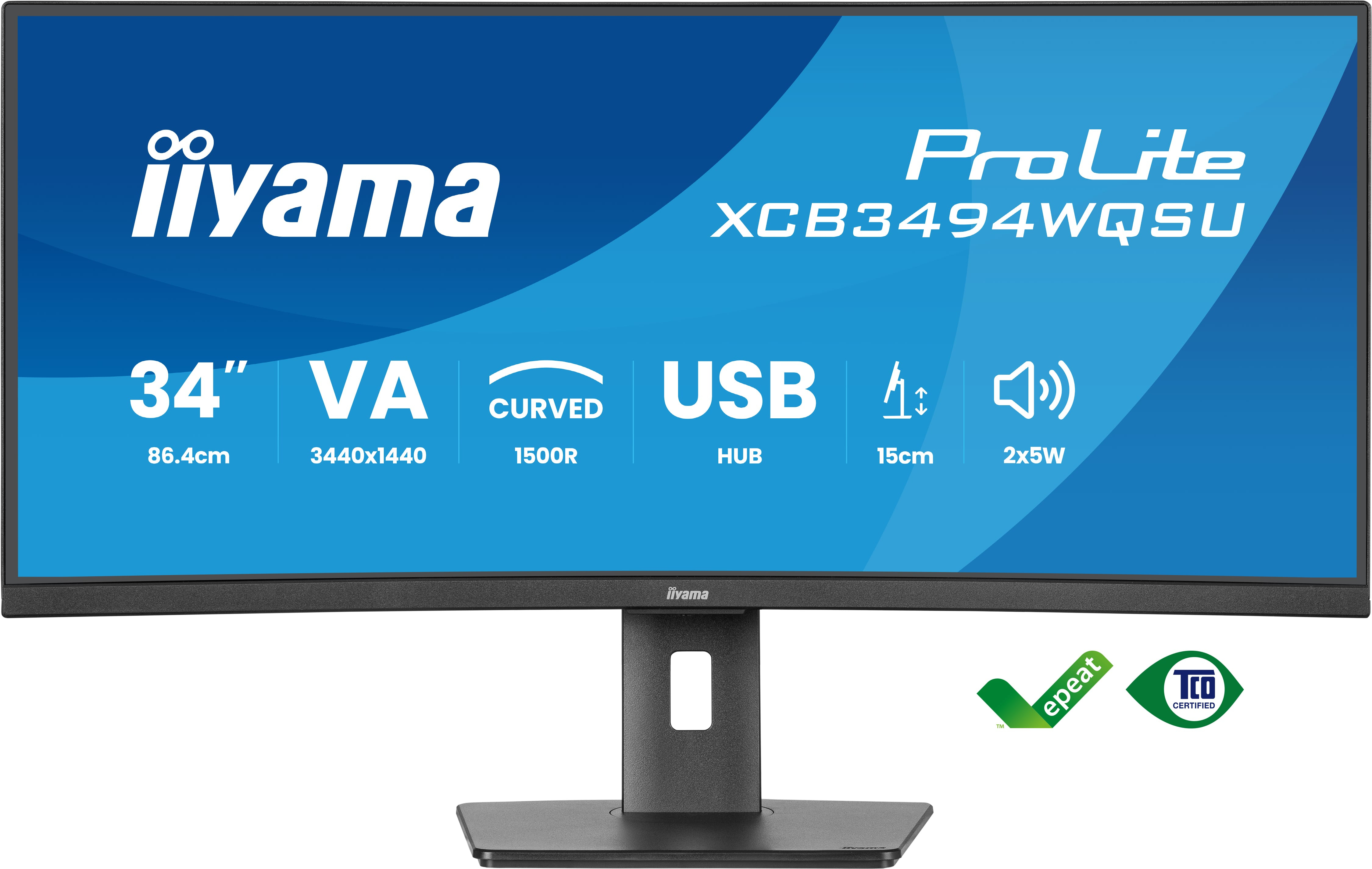 iiyama ProLite XCB3494WQSU-B1 Curved-Monitor 86cm (34") UWQHD, VA, 0.04ms, HDMI, Displayport, USB
