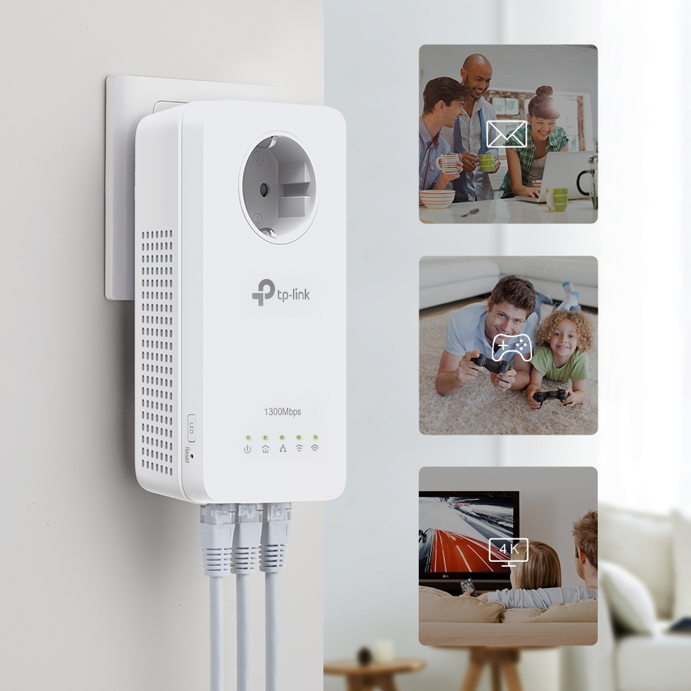 TP-LINK AV1300-AC1200-Gigabit-WLAN-Powerline-KIT mit Steckdose, 300 Mbit/s, IEEE 802.11a, IEEE 802.1