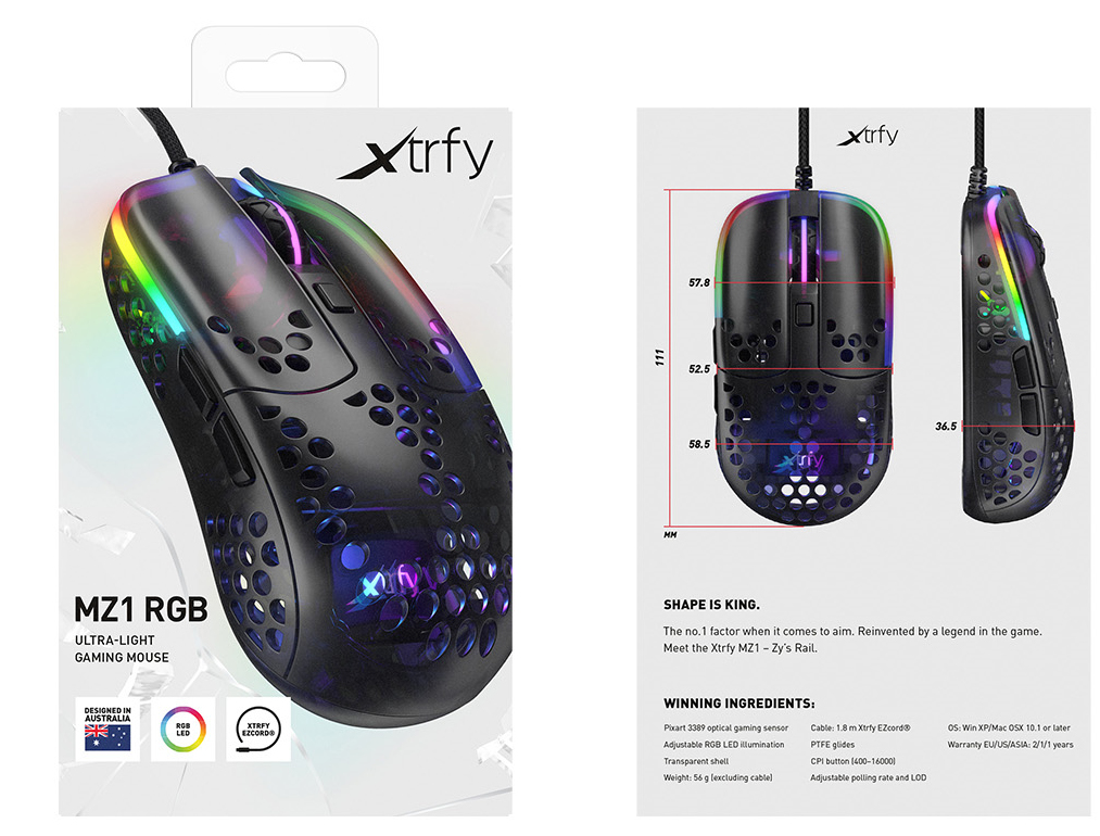 Cherry Xtrfy MZ1 - Zy's Rail - Maus - ergonomisch - optisch