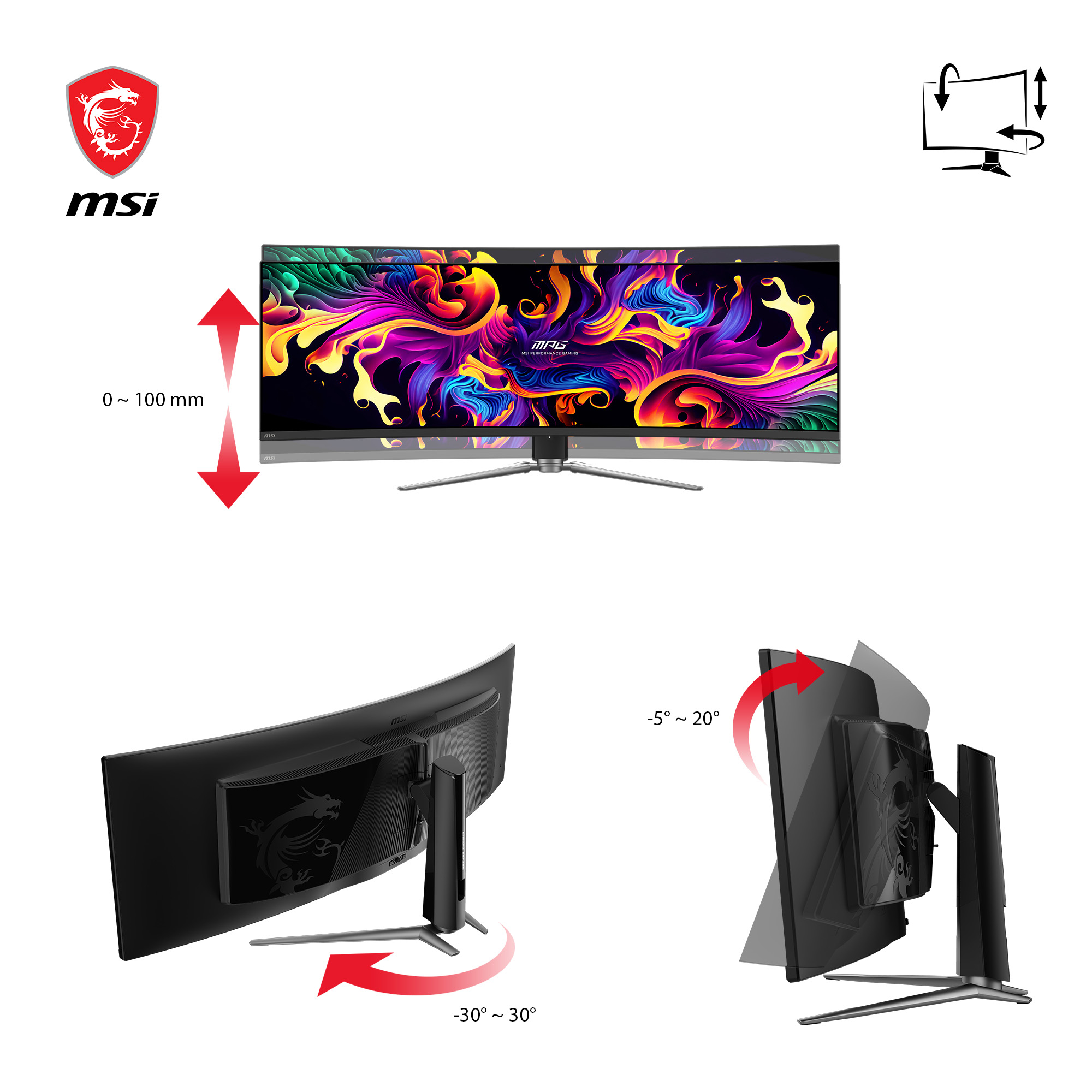 MSI MPG 491CQPDE QD-OLED, 49" DQHD 144Hz, 1x DP 1.4b, 2x HDMI 2.1, 2x USB-A