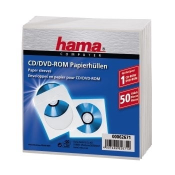 Hama CD-ROM Paper Sleeves - CD-Hülle - Kapazität: 1 CD - weiß (Packung mit 50)