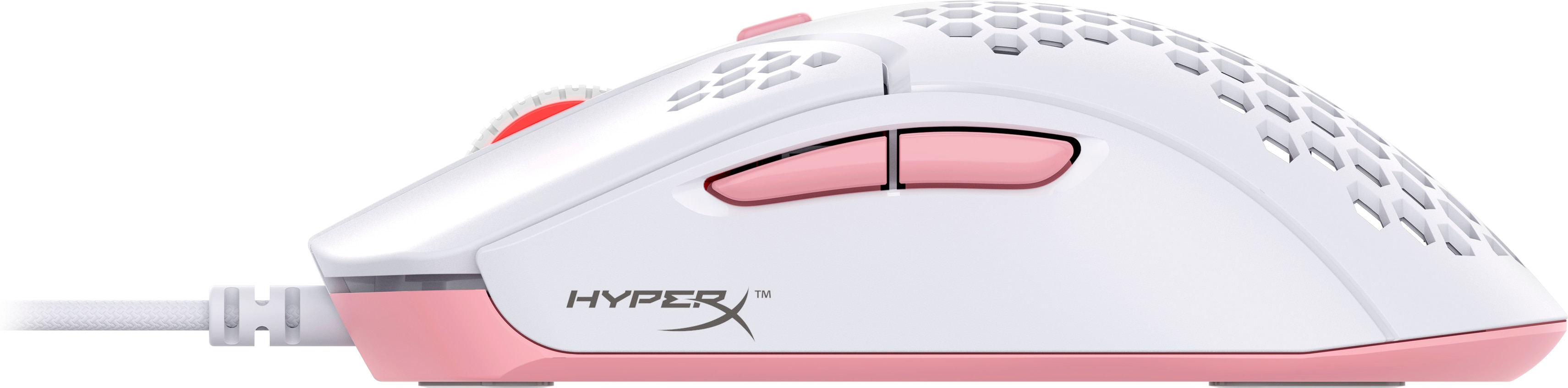 HP HyperX Pulsefire Haste ? Gaming-Maus (Weiß-Pink), Beidhändig, Optisch, USB Typ-A, 3200 DPI, Pink,