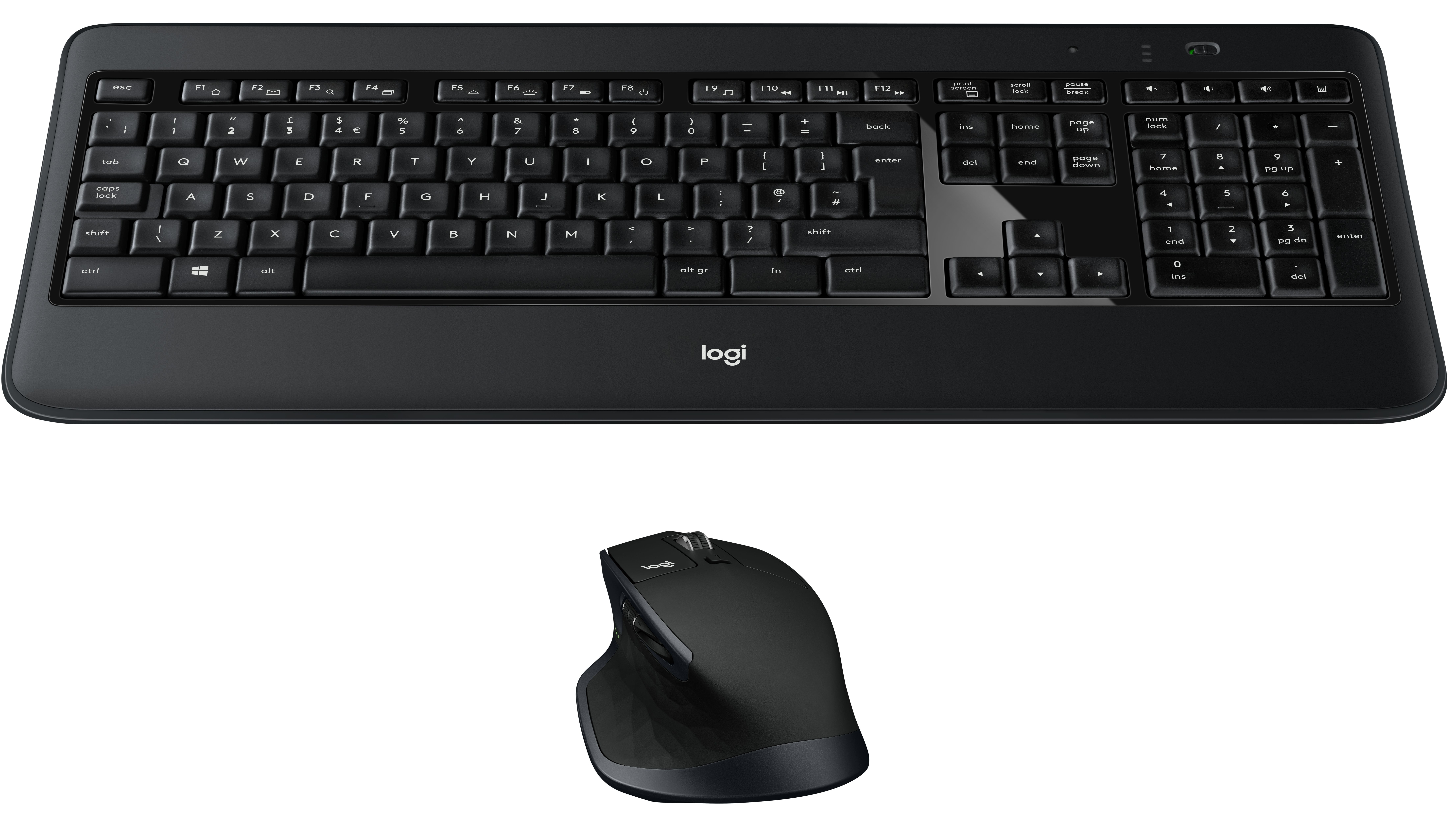 Logitech MX900 Performance Keyboard and Mouse Combo, Volle Größe (100%), Kabellos, USB, QWERTY, Schw
