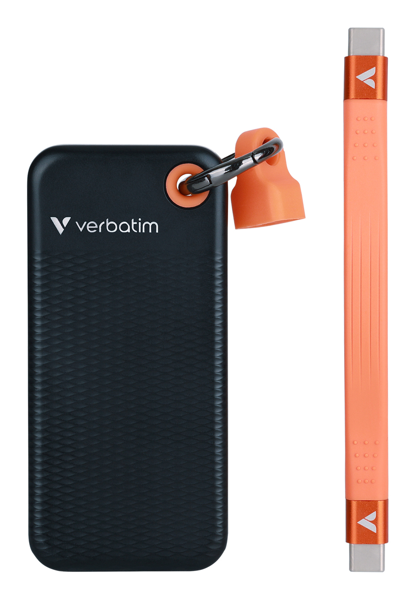 Verbatim Pocket SSD Schlüsselanhänger mit Kabelbefestigung - 128GB Schwarz/Orange, 128 GB, USB Typ-C