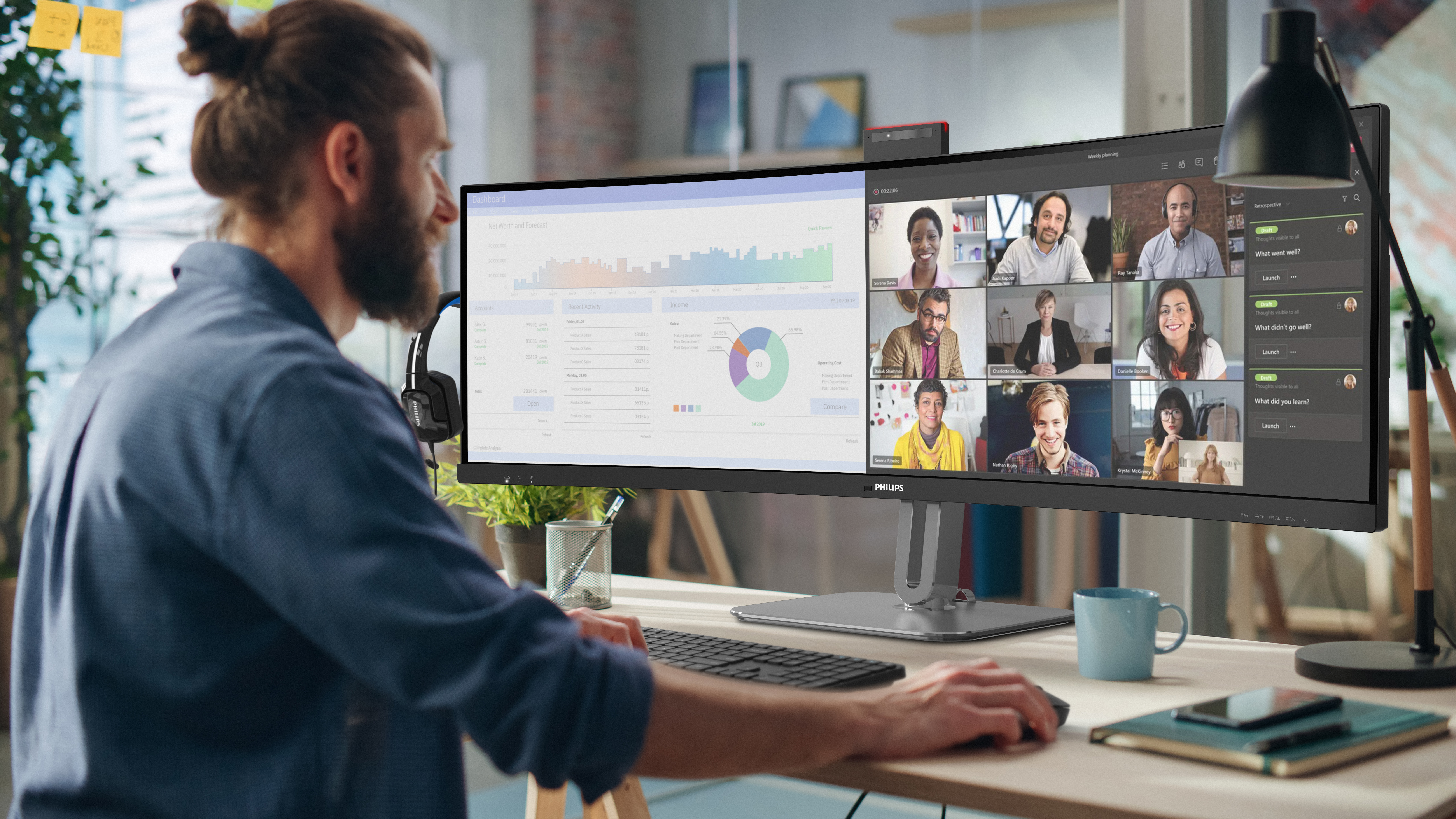 Philips 6000 Series 49B2U6900CH Curved-Monitor 124.5cm (49") DQHD, VA, 4ms, HDMI, DP, USB, RJ45