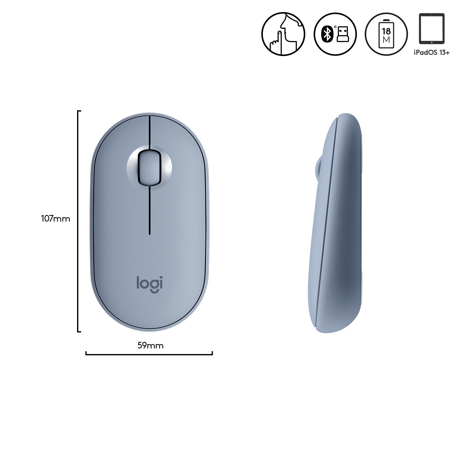 Logitech Pebble M350 - Maus - optisch - 3 Tasten - kabellos - Bluetooth, 2.4 GHz - kabelloser Empfän