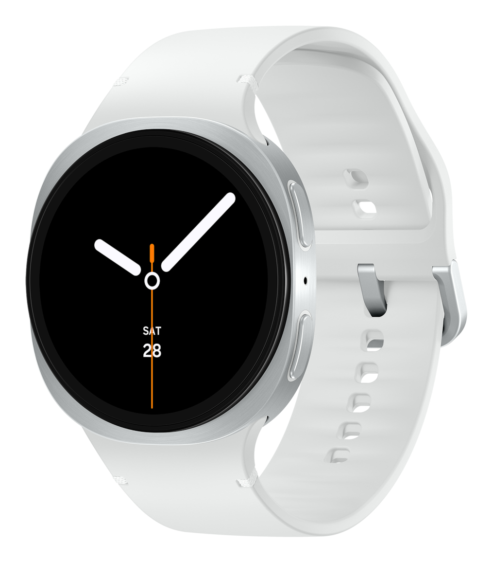 Samsung Galaxy Watch8 - 44 mm - silber - intelligente Uhr mit Sportband - Gummi - weiß - Bandgröße:
