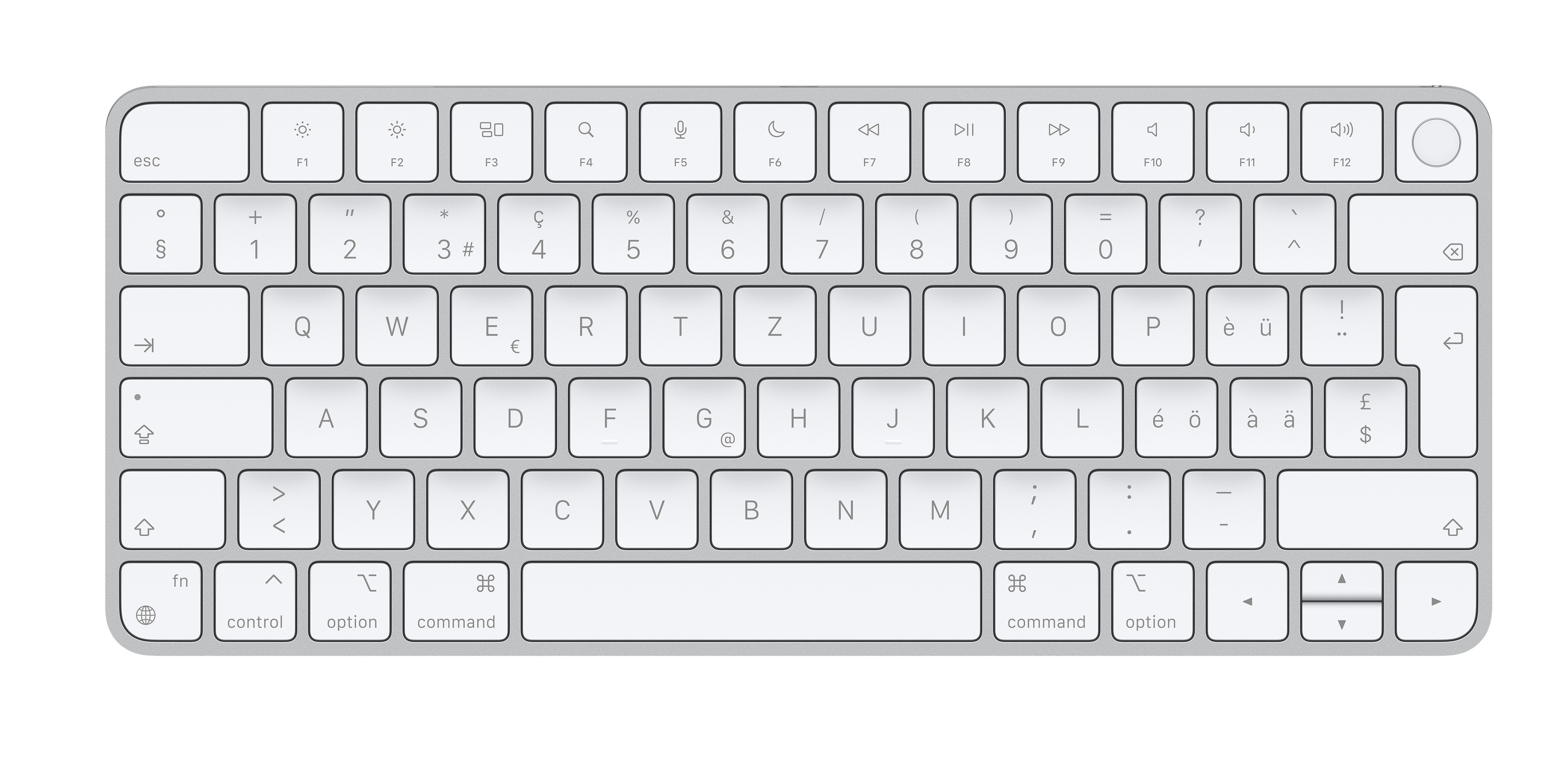 Apple Magic, 60%, Verkabelt & Kabellos, USB + Bluetooth, Aluminium, Weiß