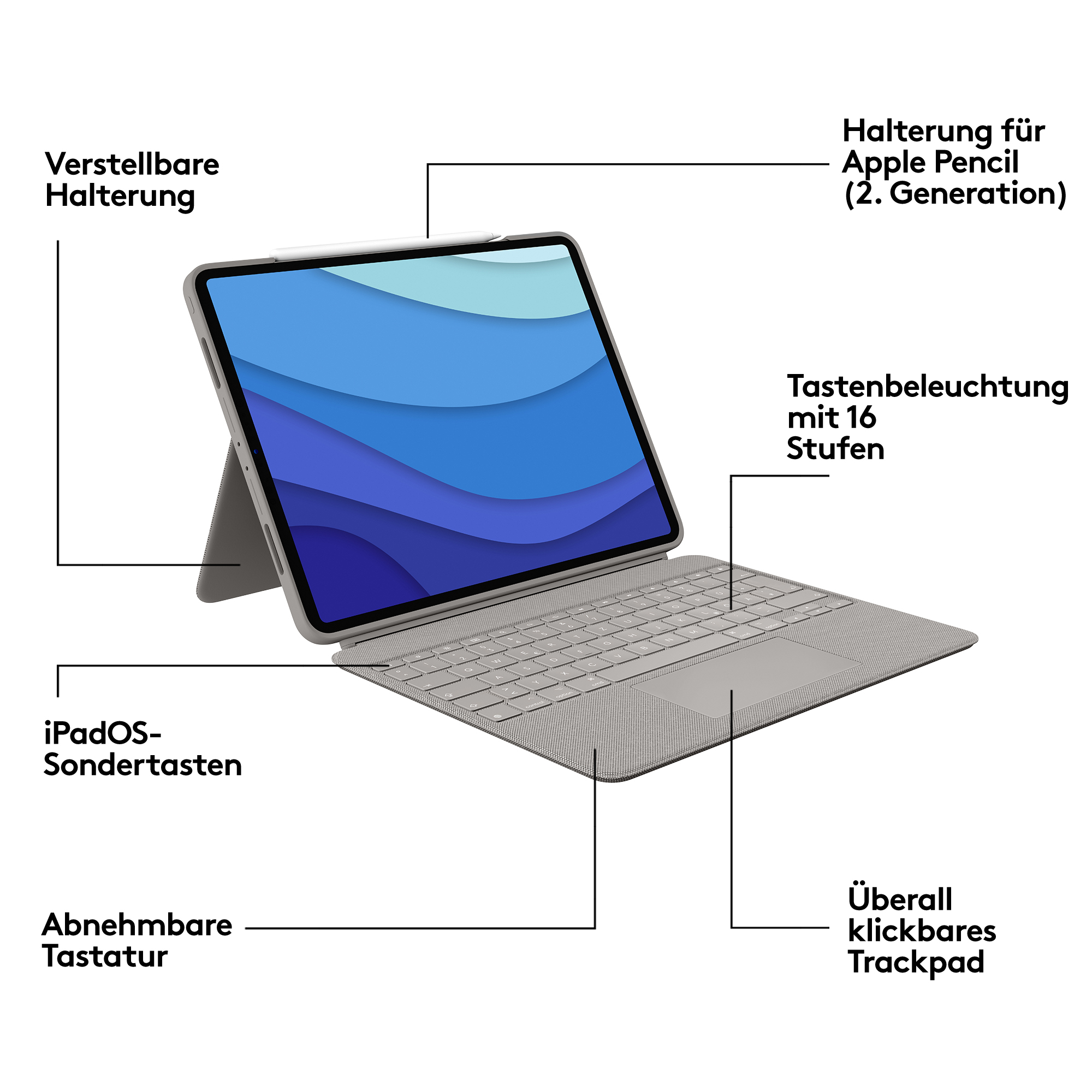Logitech Combo Touch - Tastatur und Foliohülle - mit Trackpad - hintergrundbeleuchtet - Apple Smart