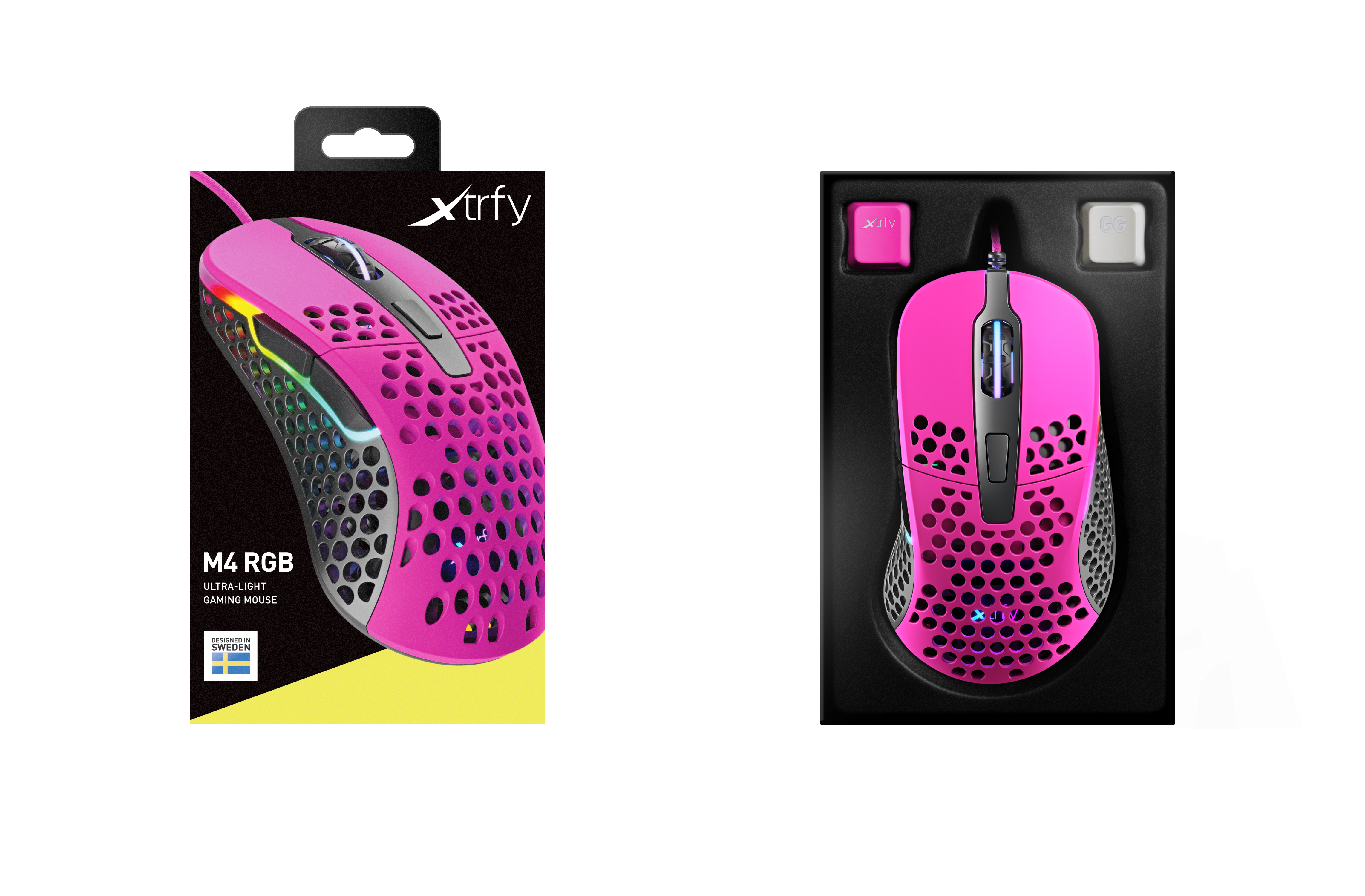 Xtrfy CHERRY XTRFY M4 RGB, rechts, Optisch, USB Typ-A, 16000 DPI, Schwarz, Pink