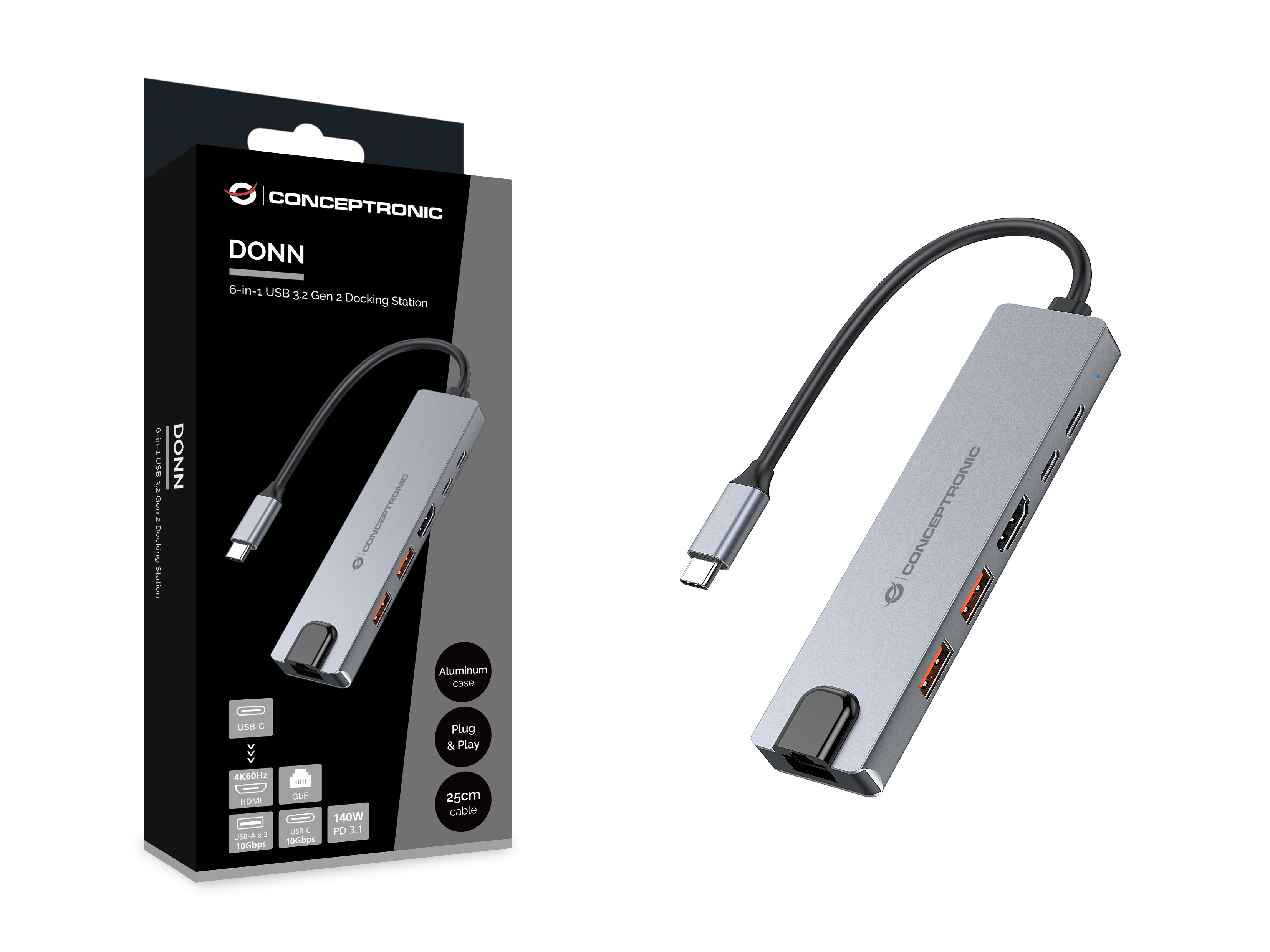 Conceptronic DONN29G - Dockingstation - USB-C 3.2 Gen 2
