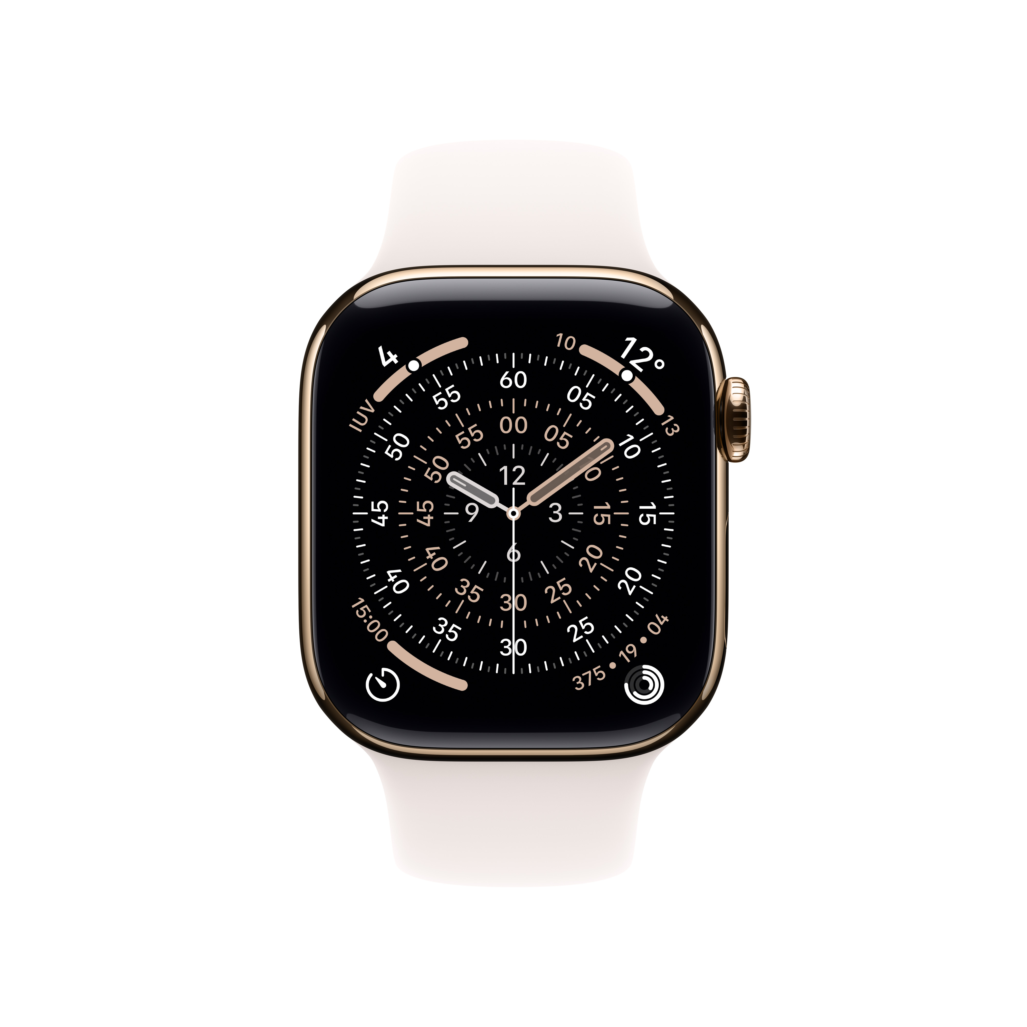 Apple Watch Series 11 (GPS + Cellular) 42mm Titan gold mit Sportarmband S/M blassrosa