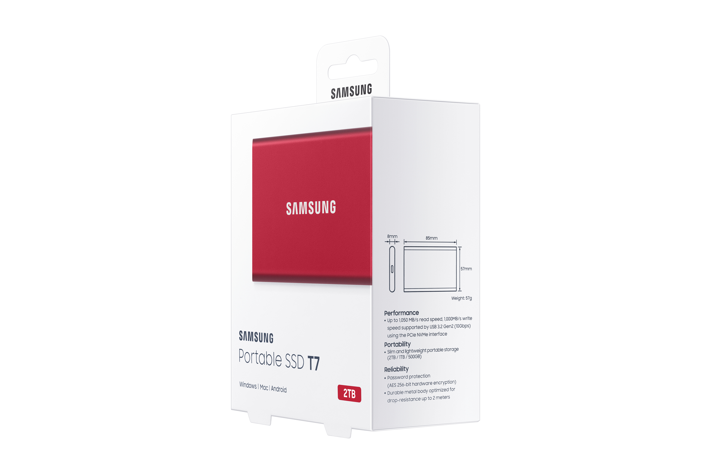 Samsung Portable SSD T7 rot 2TB, USB-C 3.1