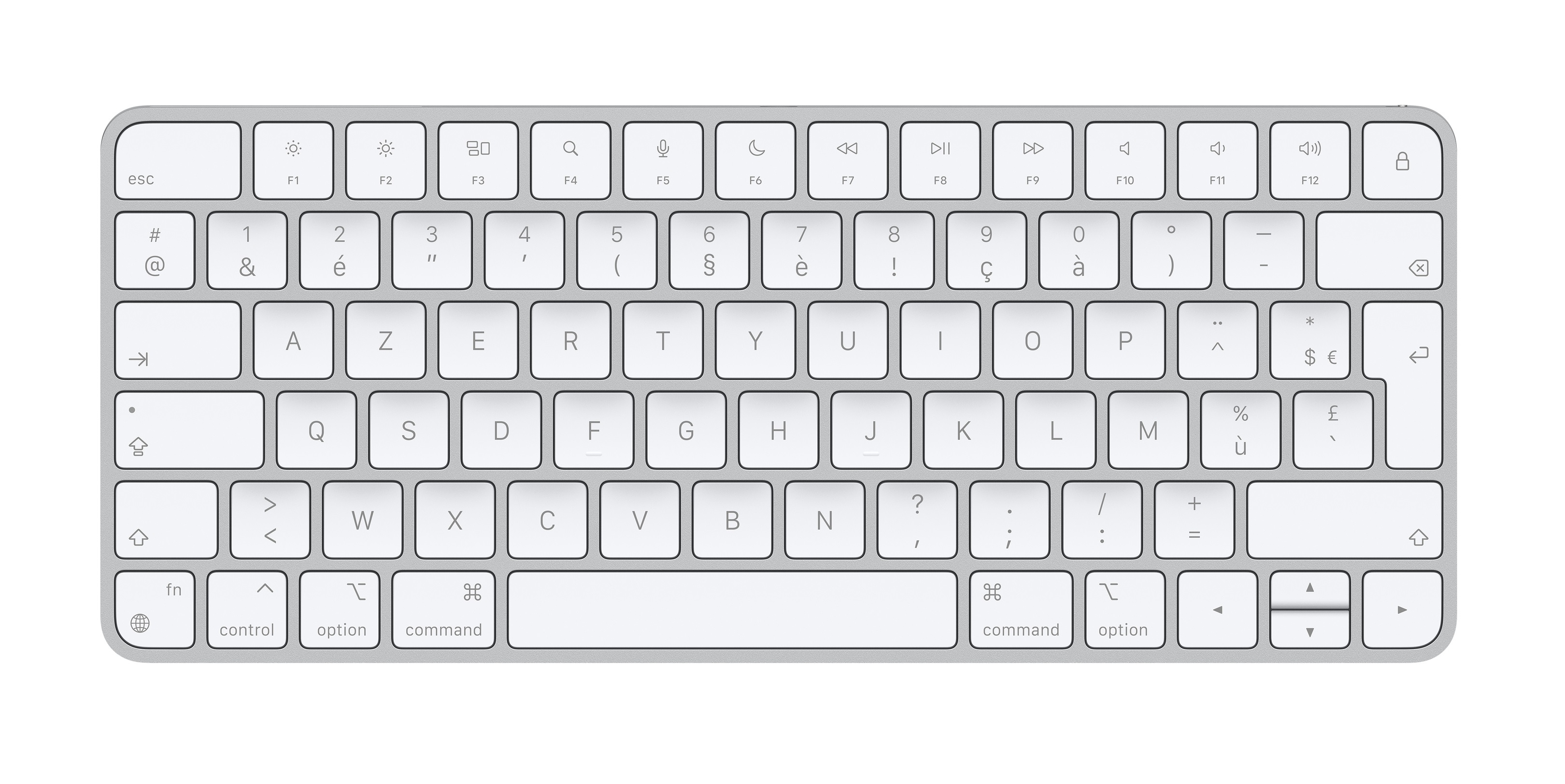 Apple Magic, 60%, Verkabelt & Kabellos, USB + Bluetooth, AZERTY, Aluminium, Weiß