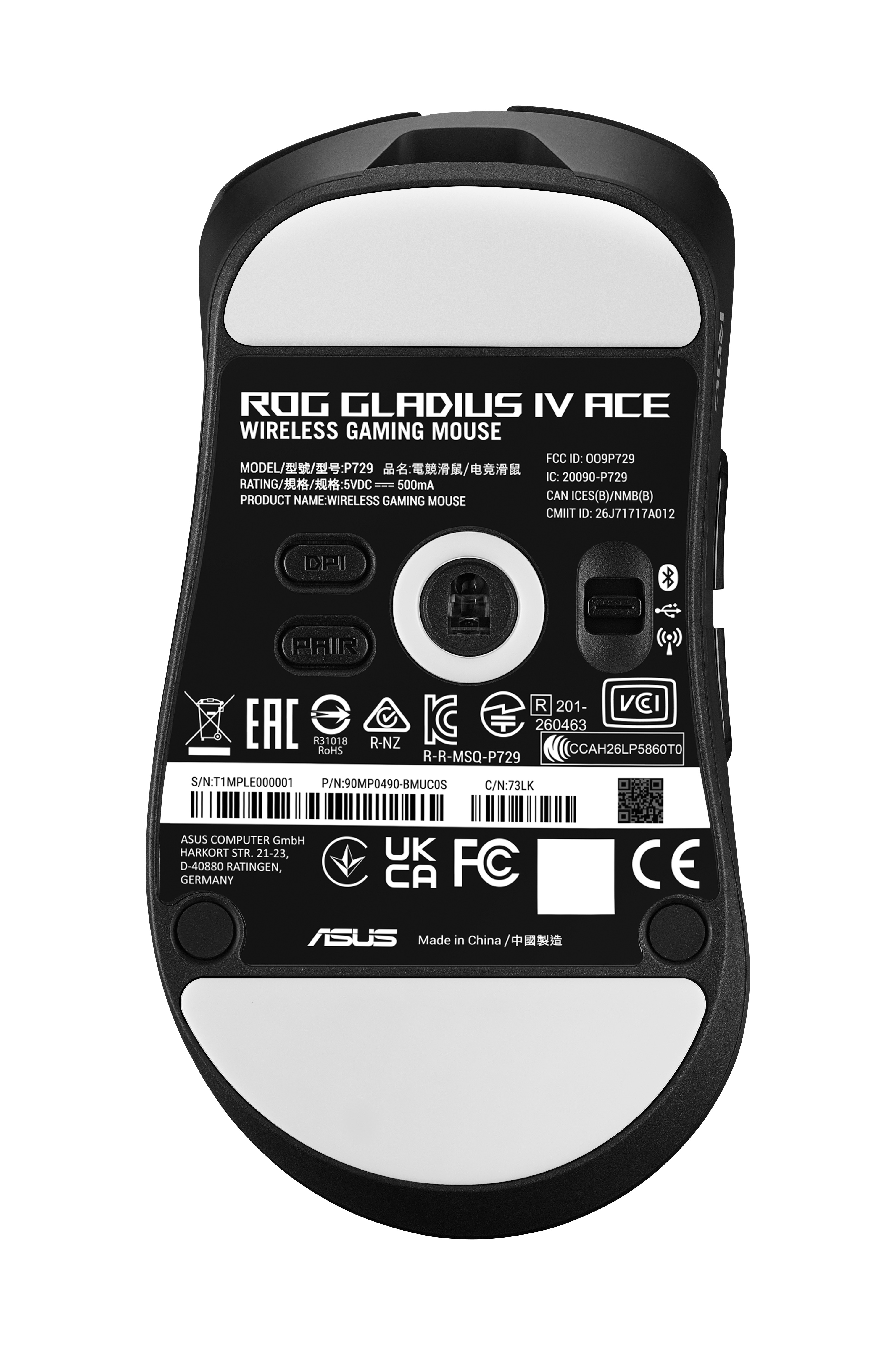 ASUS ROG Gladius IV Ace, Rechts, Optisch, RF Wireless + Bluetooth + USB Type-A, 65000 DPI, Schwarz