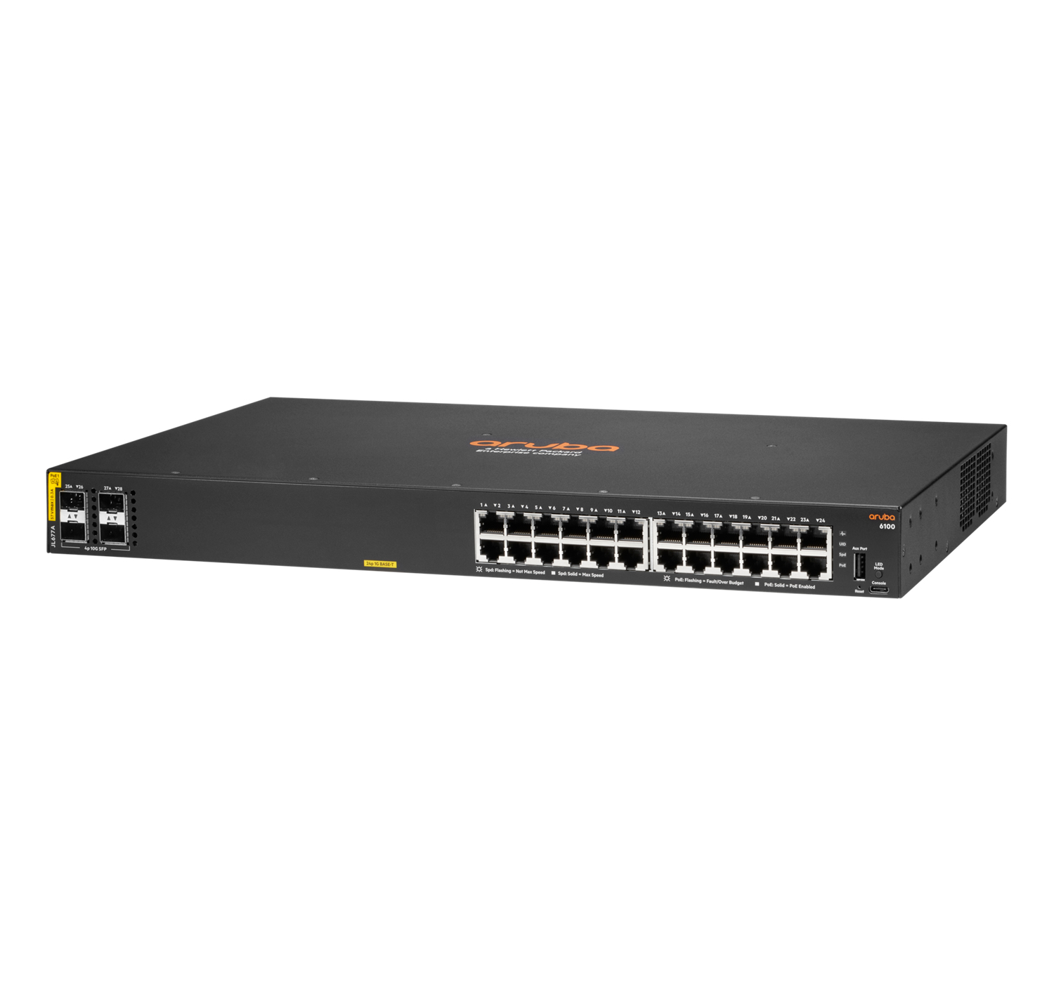 HPE Aruba Networking 6100 24G Class4 PoE 4SFP+ 370W, Managed, L3, Gigabit Ethernet (10/100/1000), Po