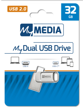 Verbatim MyMedia MyDual USB 2.0, 32 GB, USB Type-A / USB Type-C, 2.0, Drehring, 7 g, Silber