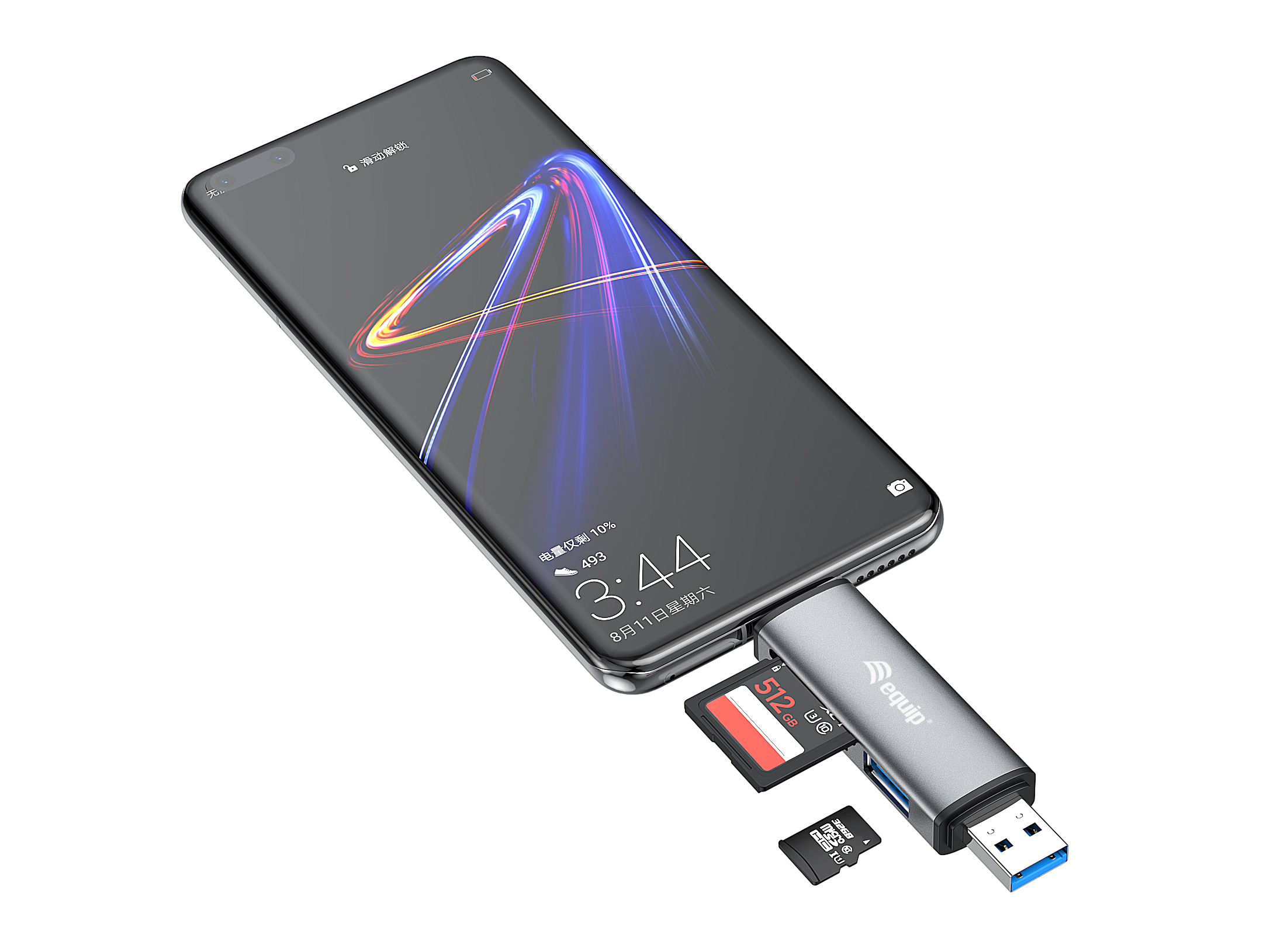 Equip Dual-Slot-Cardreader with 1 Port USB 3.0 Hub, USB 3.0 [Stecker, Multi]
