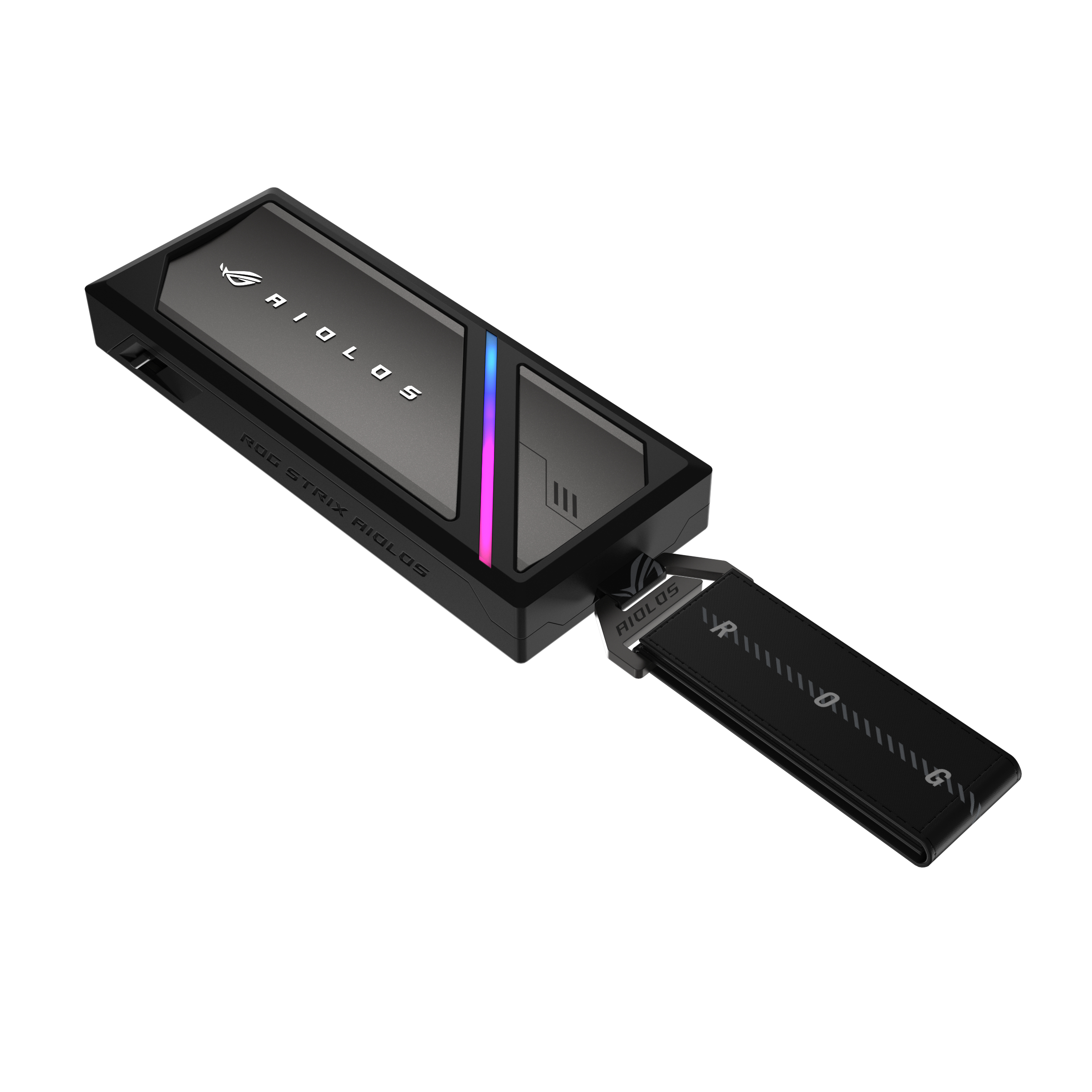 ASUS ROG Strix Aiolos, SSD-Gehäuse, M.2, PCI Express, SATA, 20 Gbit/s, USB Anschluss, Schwarz