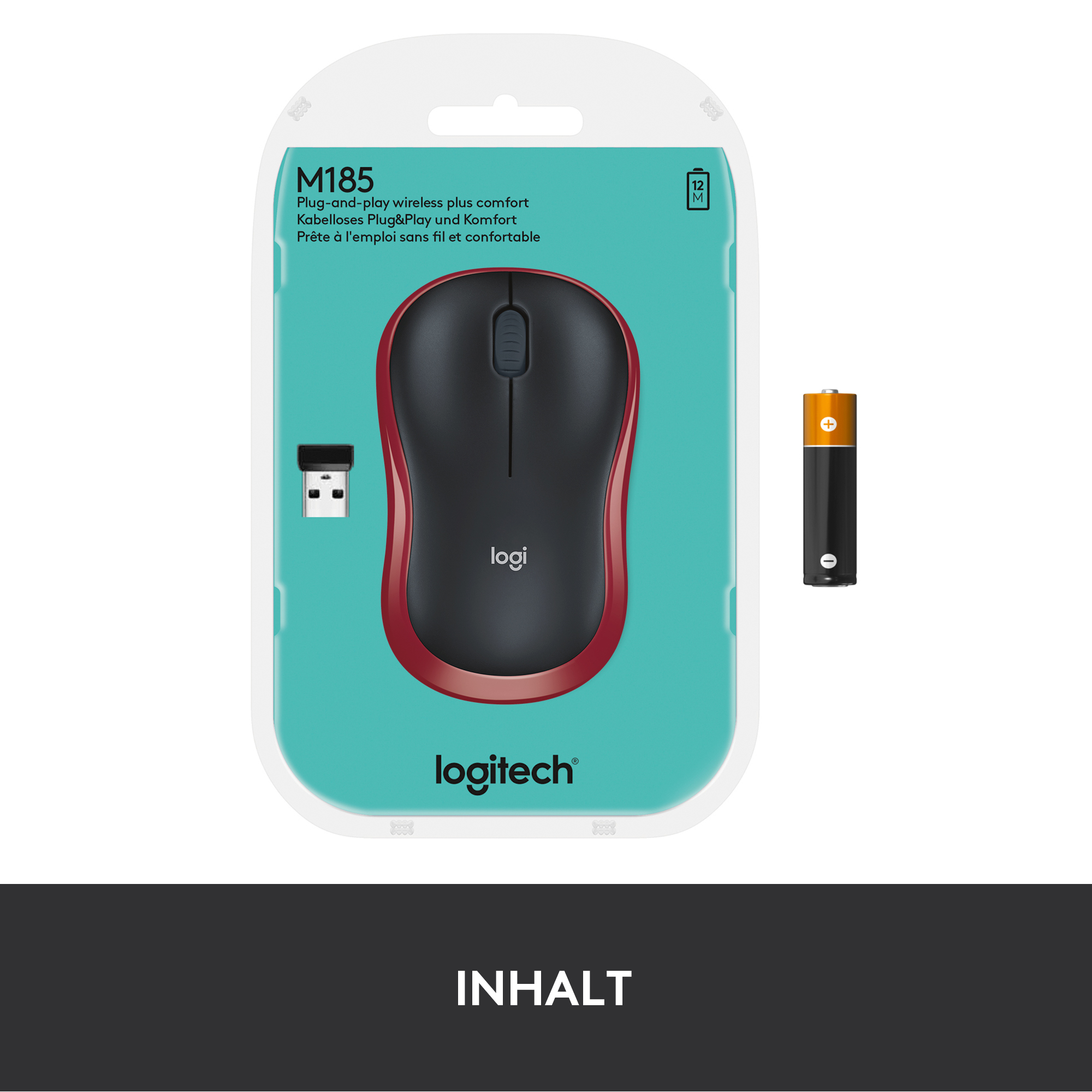 Logitech M185 - Maus - optisch - kabellos - 2.4 GHz - kabelloser Empfänger (USB)